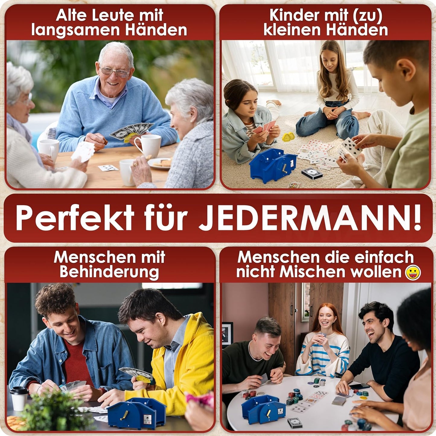 Kartenmischmaschine mit Kurbel & Kartensets, Blau