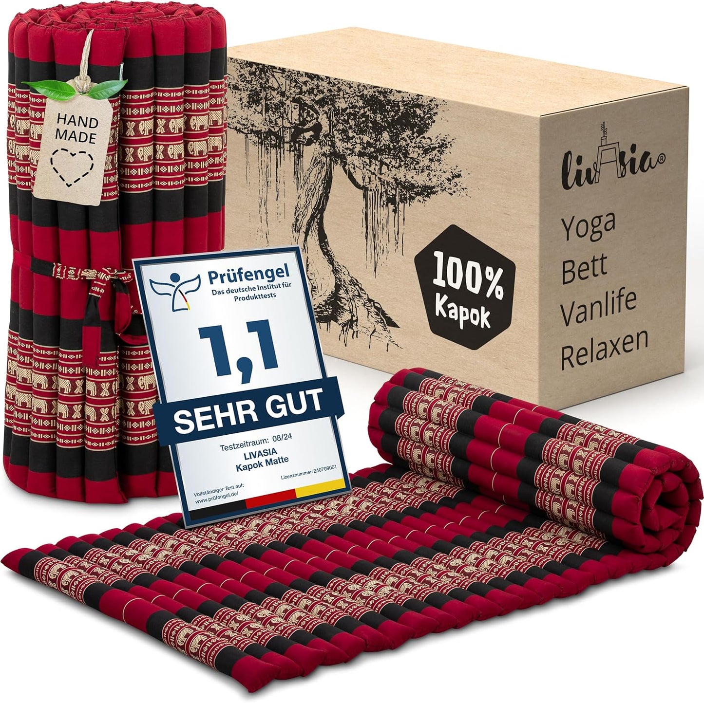 Rollmatte Gästematratze für 1 Person (200x75x4,5cm), M (200 x 75 cm) Rot/Elefanten