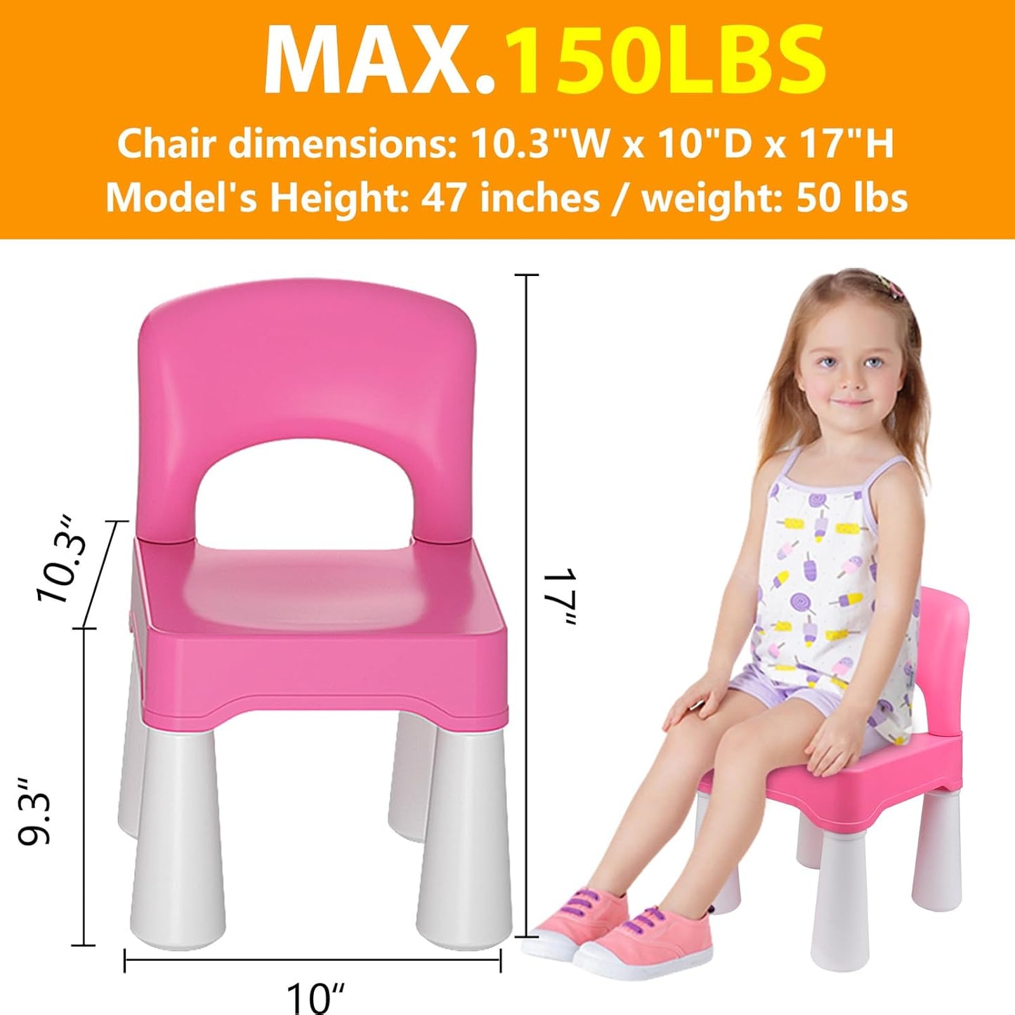 Kinderstuhl mit ergonomischer Rückenlehne, Rosa