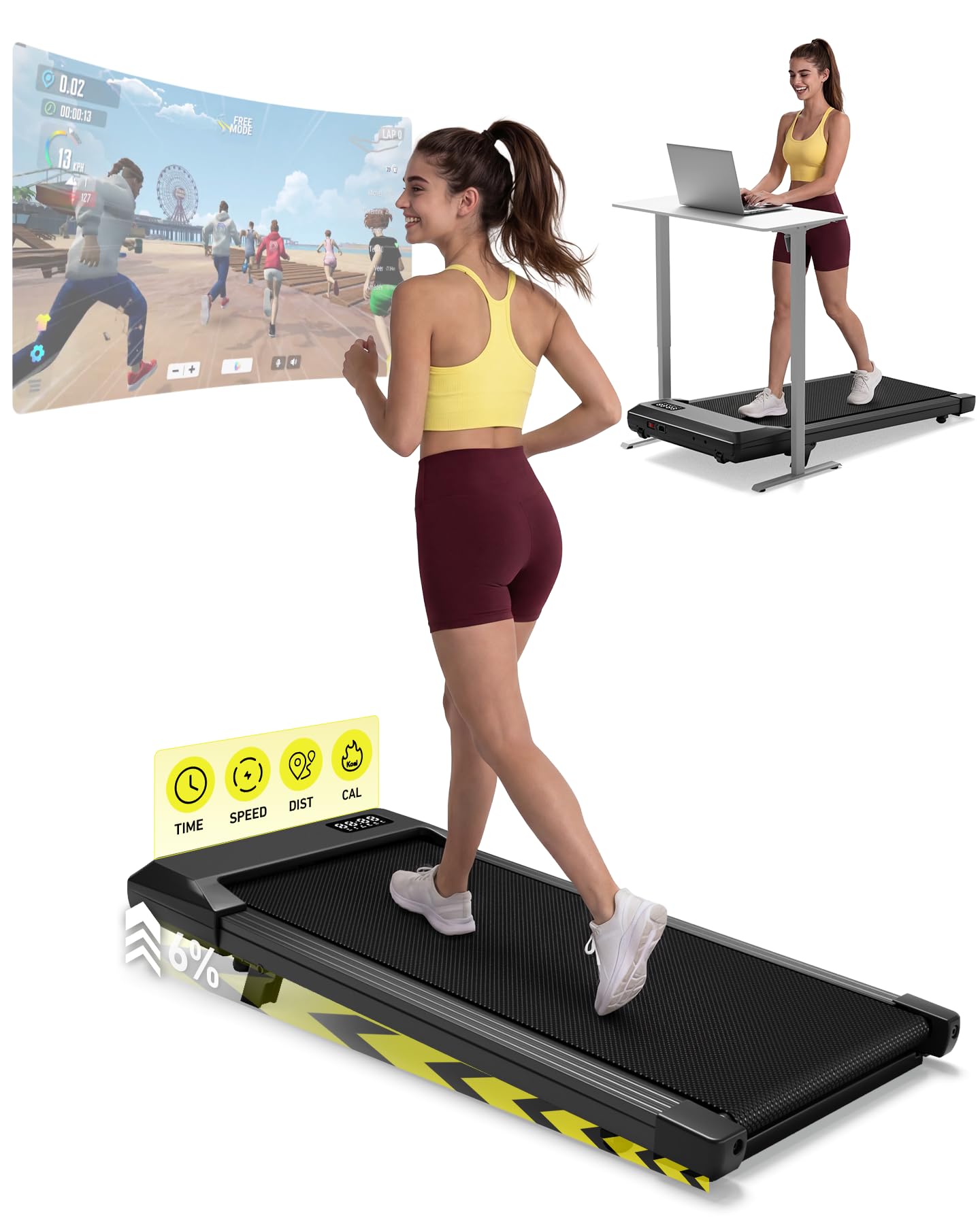 Klappbares Laufband mit Steigungsfunktion und App-Steuerung, 90 CM Schwarz-2