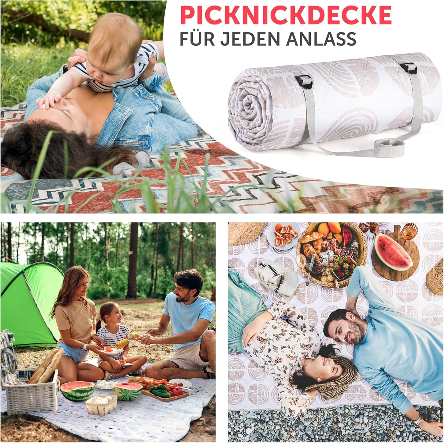 Picknickdecke, Boho Kreise 200 x 200 cm