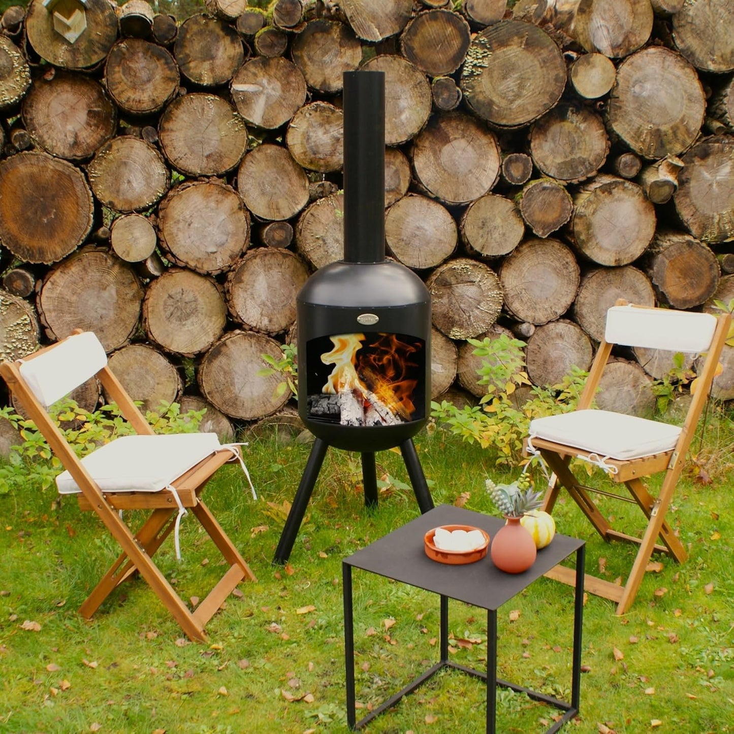 BonSelo Gartenkamin Schwarz, 39x39x147cm Schwarz