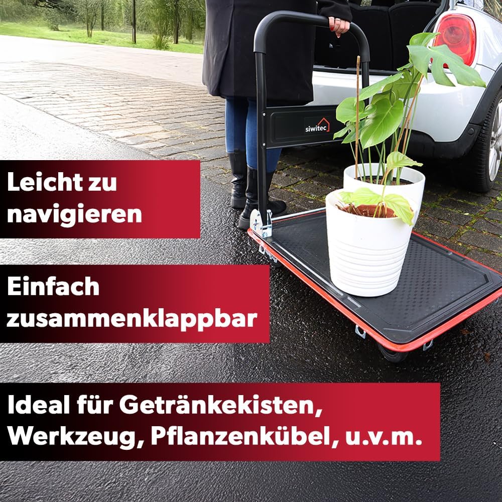 Klappbarer Plattform-Transportwagen mit Spanngurten, 150 kg