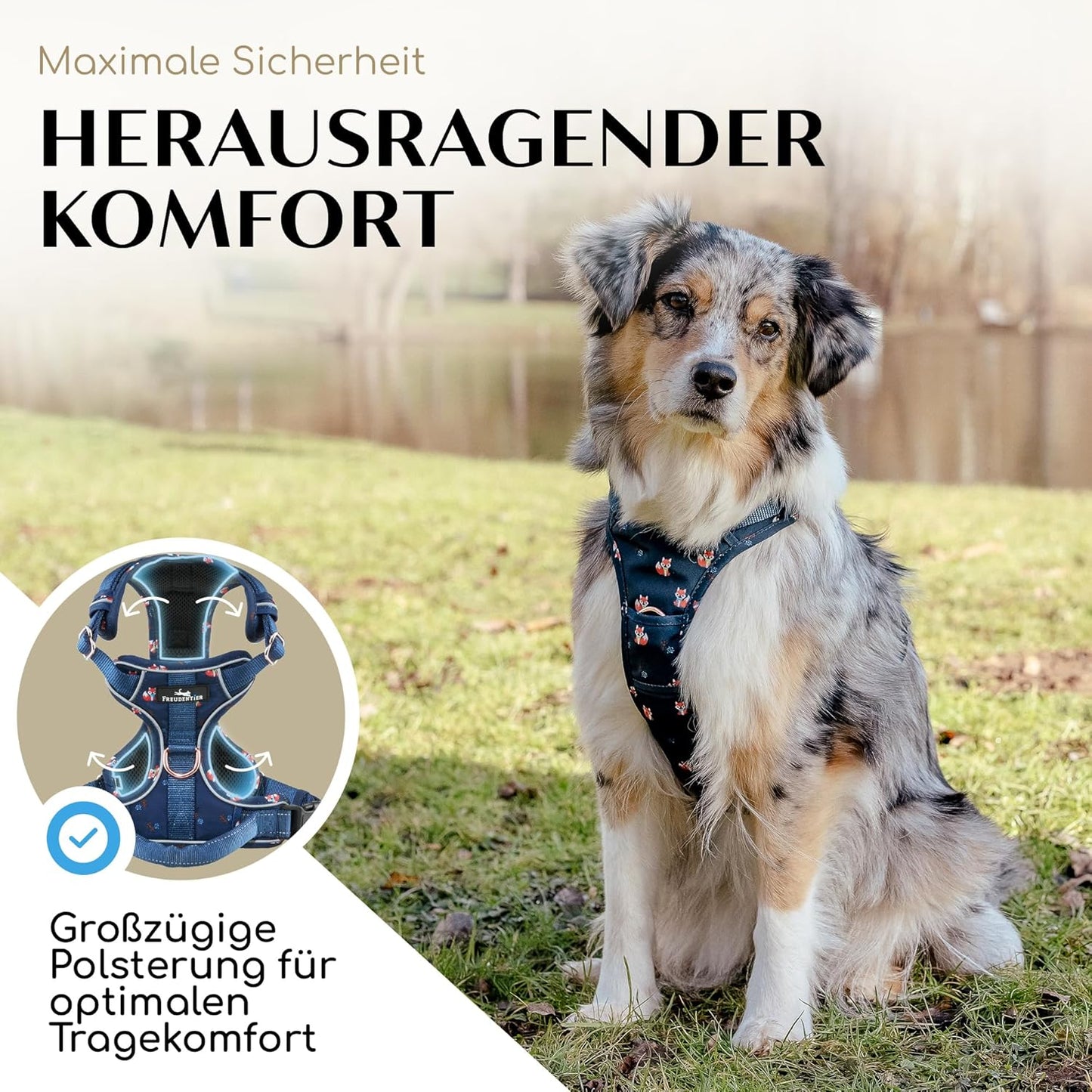 Let's get Foxy Kollektion - Hundegeschirr mit Griff & Polsterung, XS