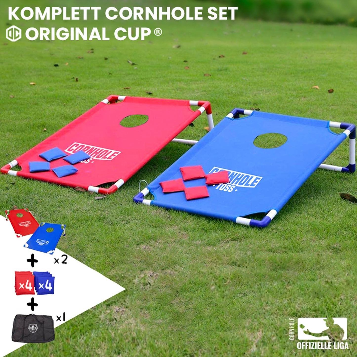 Cornhole Spiel-Set inkl. 2 Boards + 8 Säckchen, Cornhole Toss