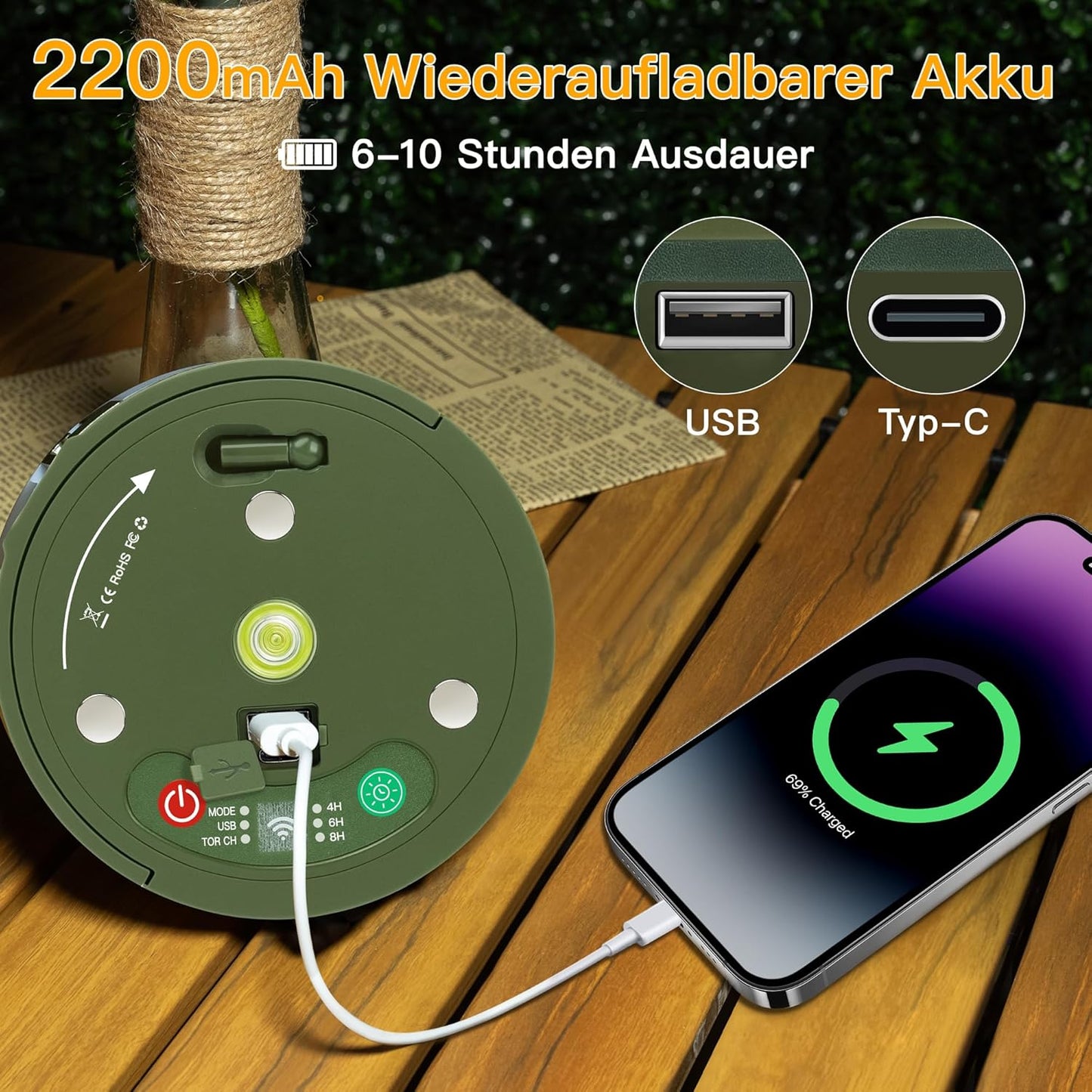 Camping Lichterkette 10M mit 9 Modi und Timer, 10M Warmweiss+bunt