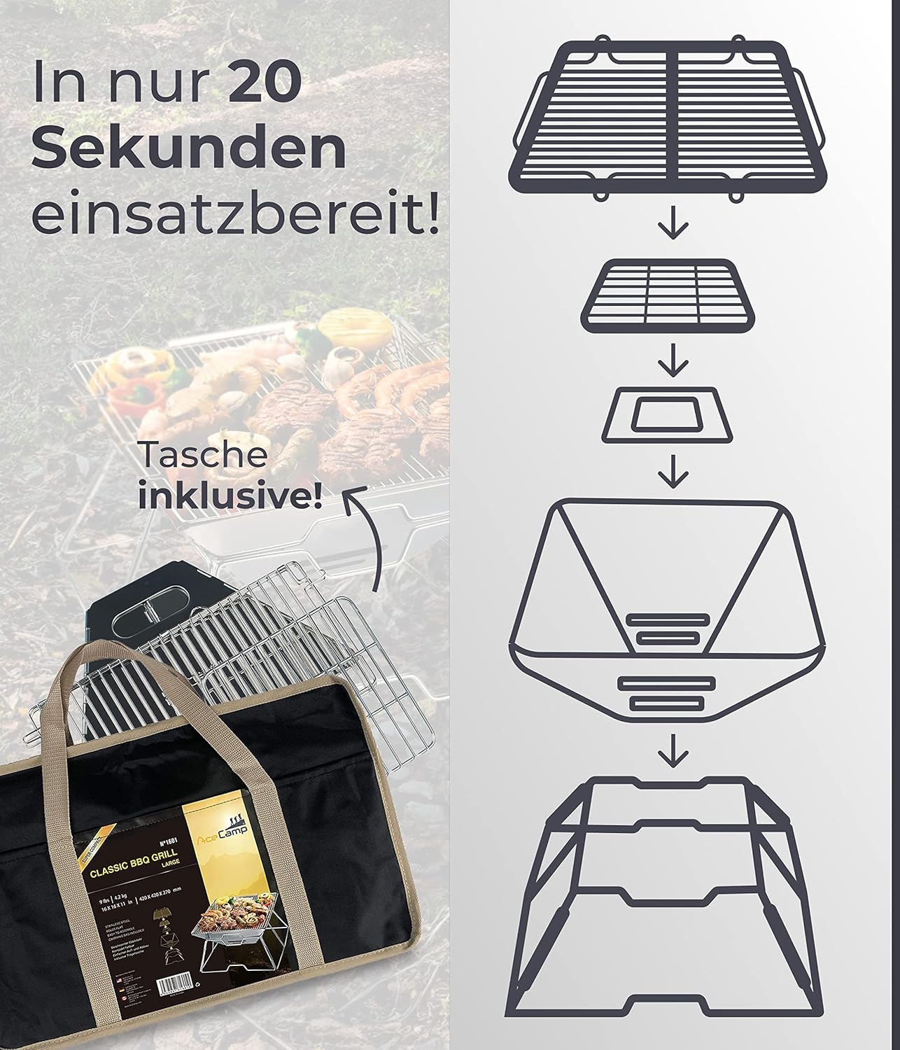 Klappbarer Holzkohlegrill, Large 42 X 42 X 27 Cm