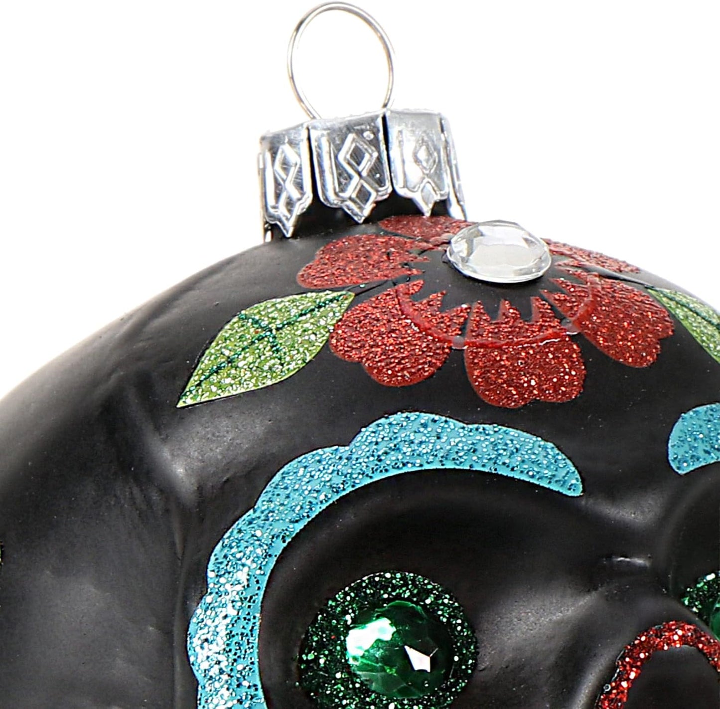 Weihnachtsbaumschmuck Totenschädel, 01 Stück - Schwarz/Grüne Augen