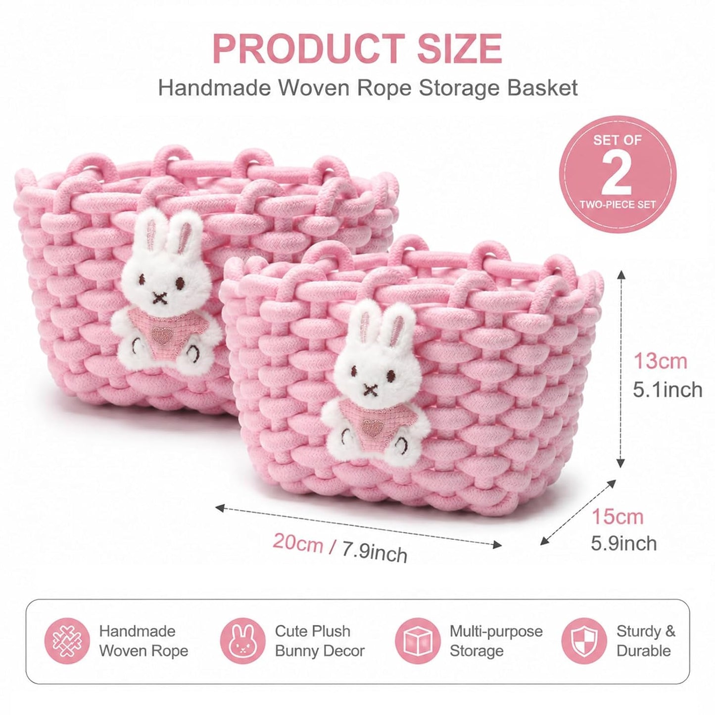 Strick-Aufbewahrungskörbe mit Hasen-Motiv, 2er Set, Weiss Kaninchen