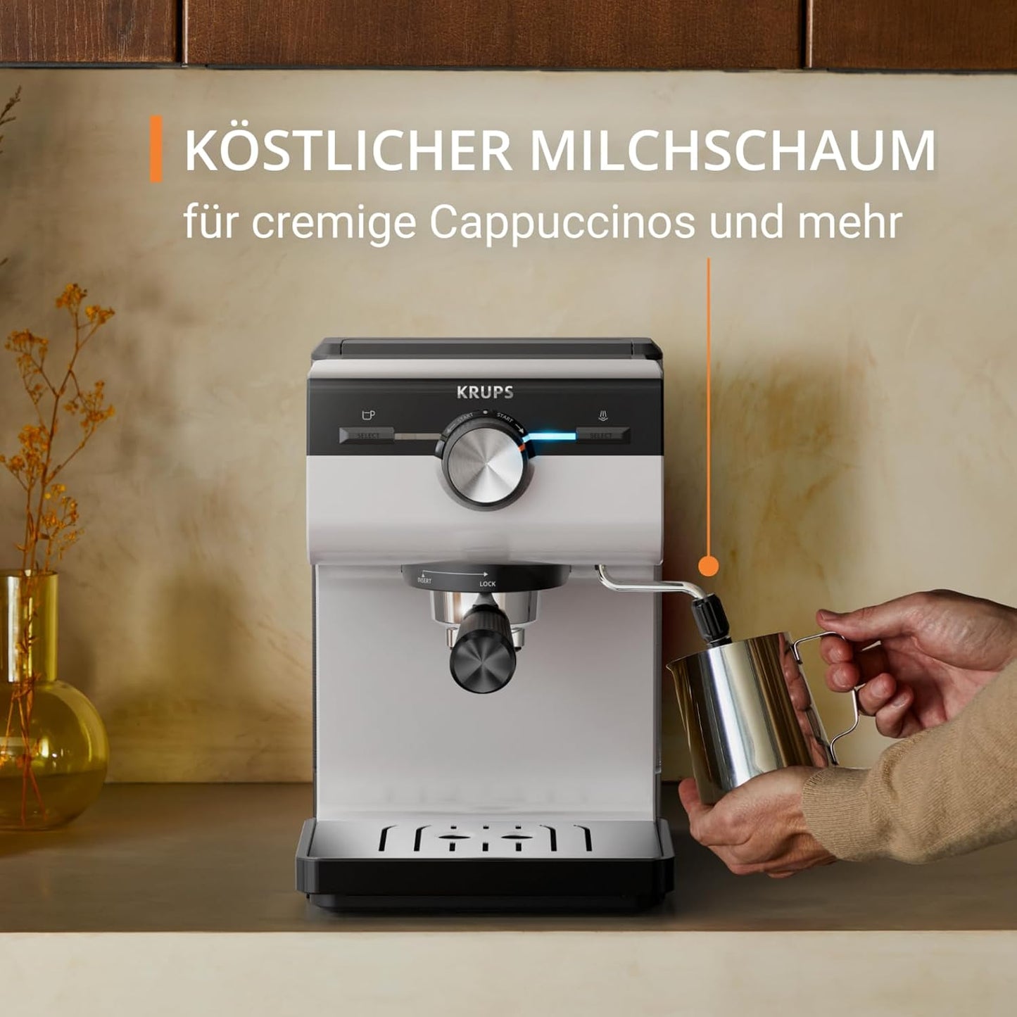Authentic Espresso-Siebträgermaschine mit Dampfdüse, Creme
