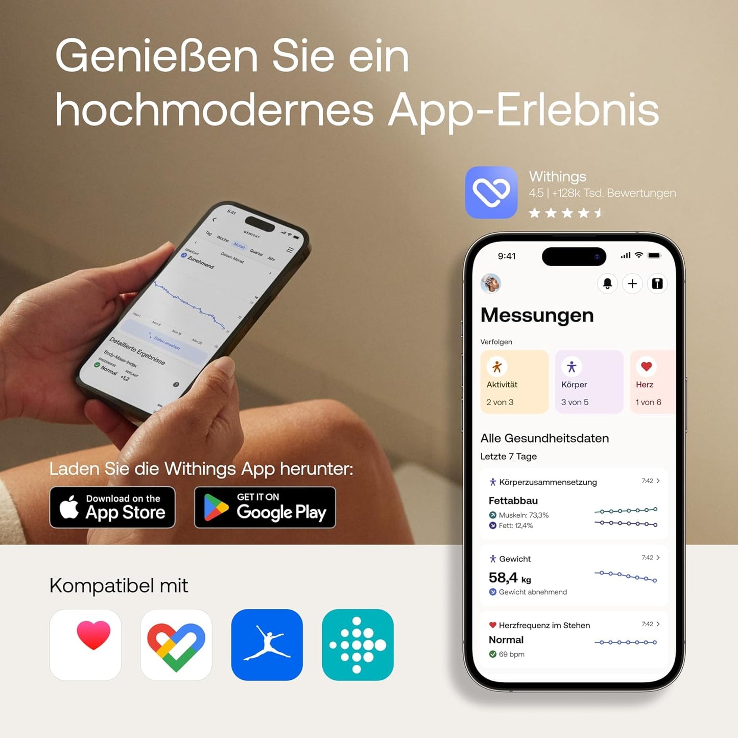 Intelligente Personenwaage mit Körperanalyse, Schwarz/Grau
