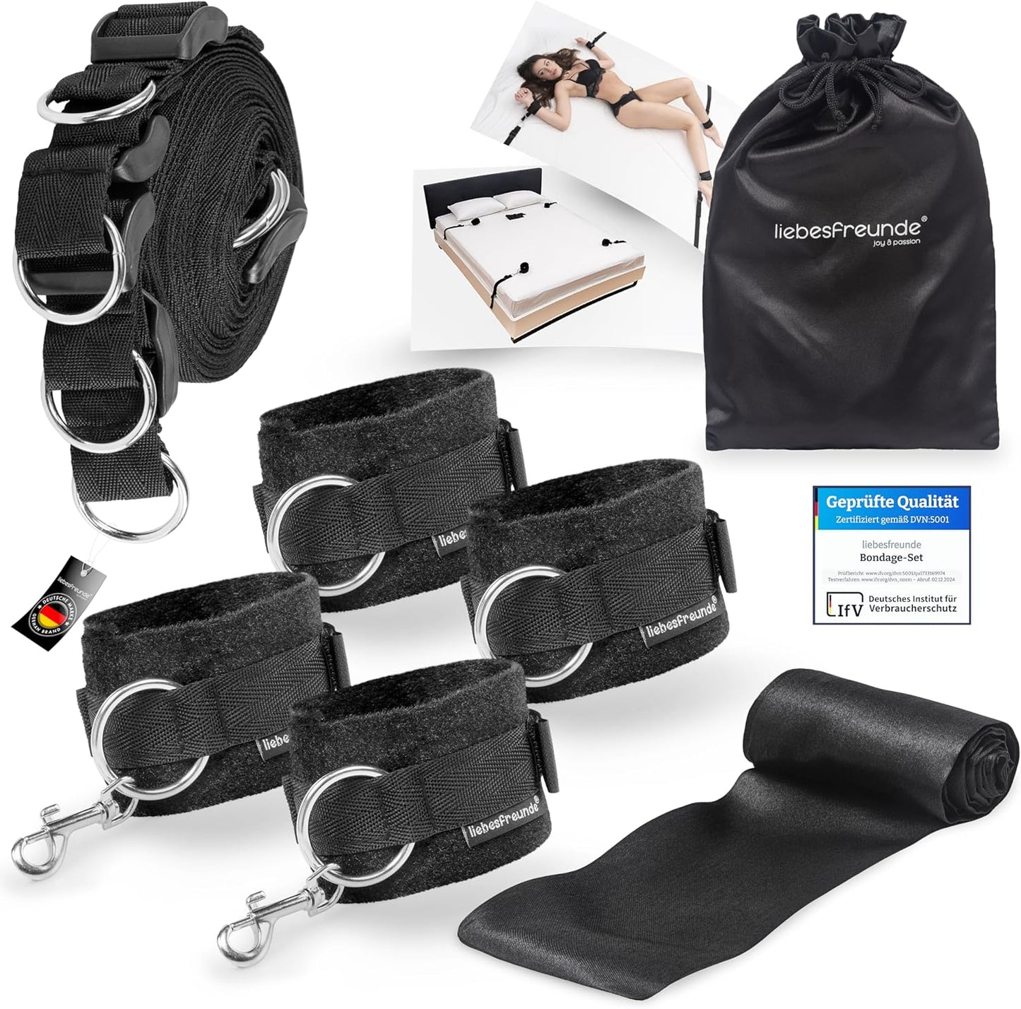 Bondage Bettfesseln-Set mit Augenbinde