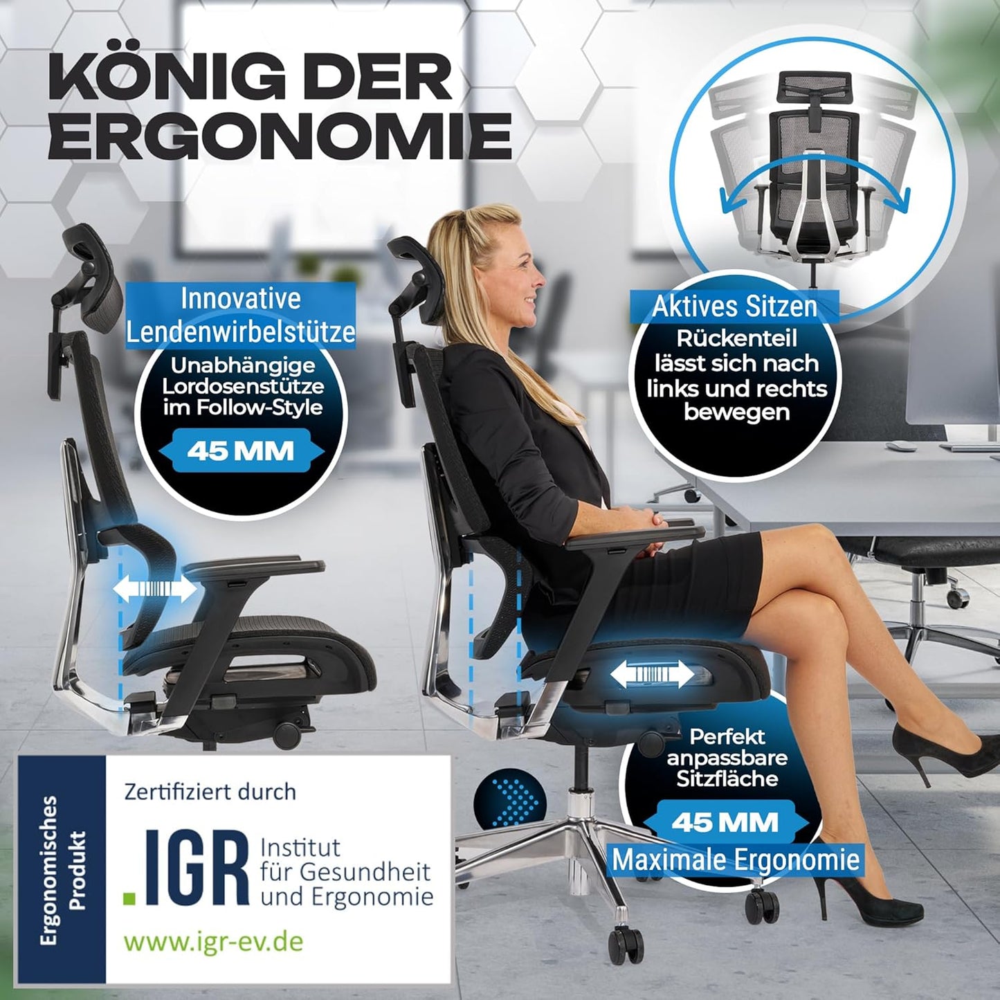 Ergonomischer Bürostuhl M7, Schwarz, M7 Mesh-Sitz