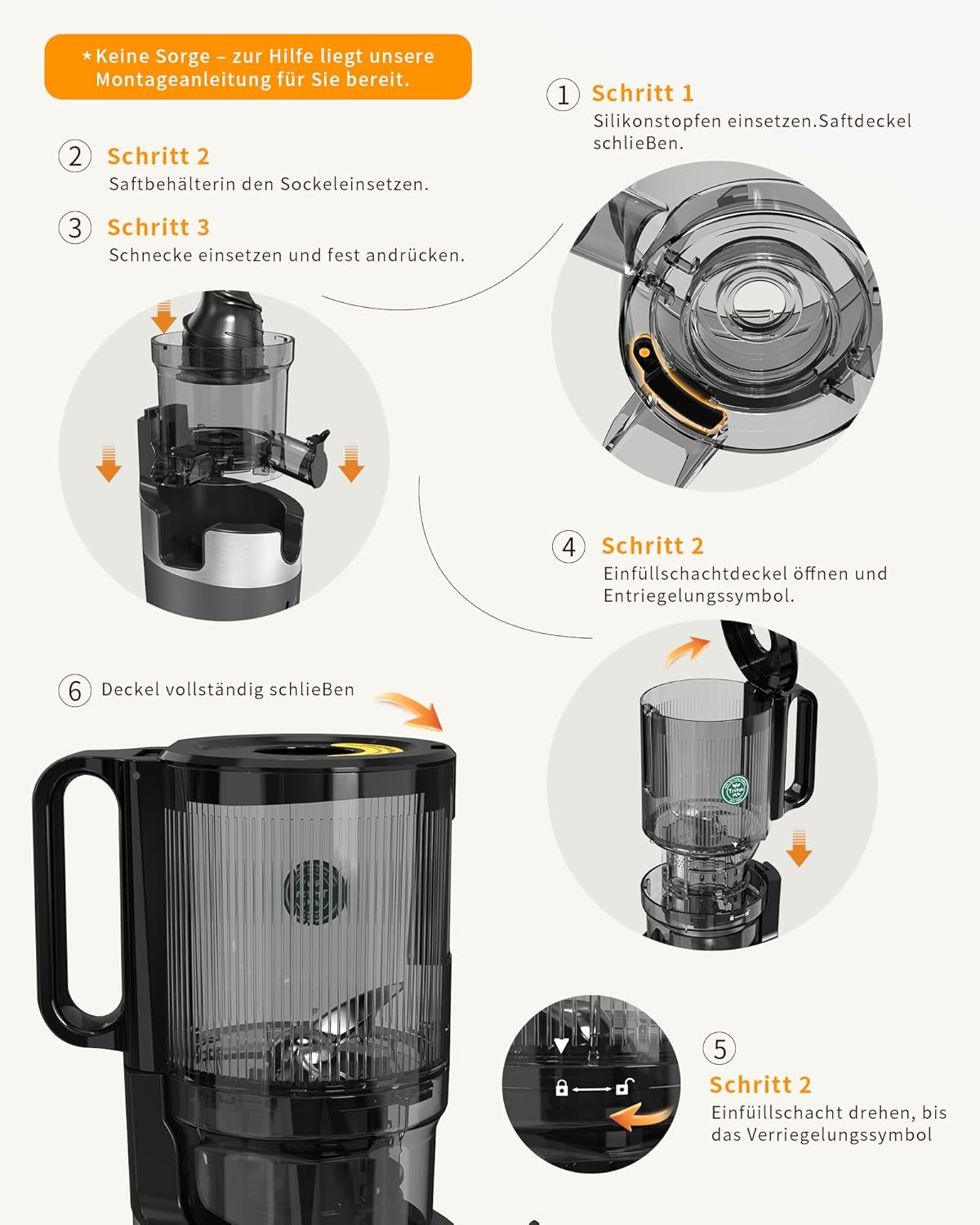 Slow Juicer mit breiter Einfüllöffnung, Dunkelgrau