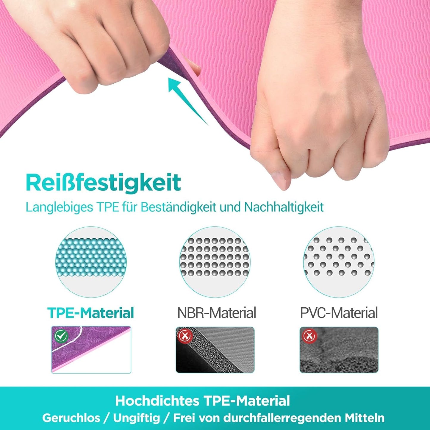 Rutschfeste Yogamatte mit 70 Yoga-Posen, Pink-Lila mit 70 Posen 183x61x0.6cm