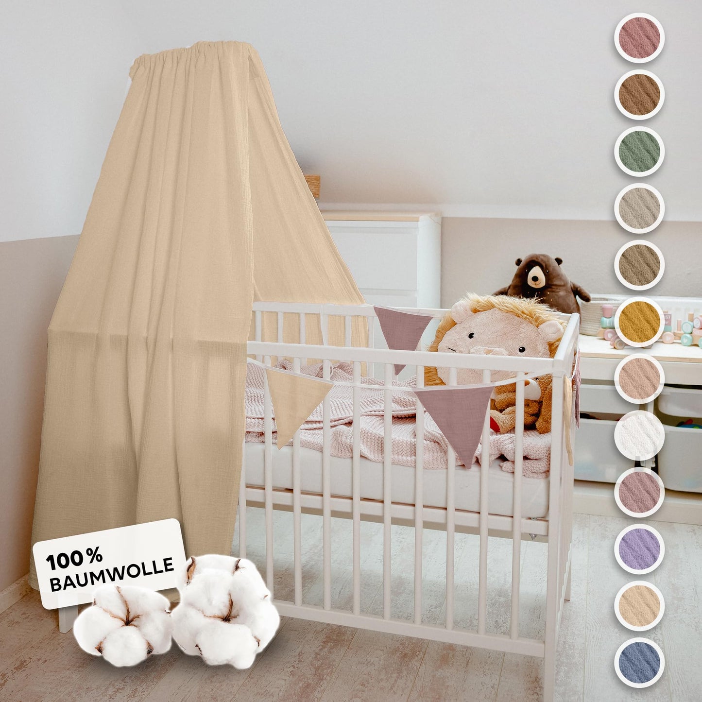 Betthimmel für Babybett, Creme inkl. Himmelstange