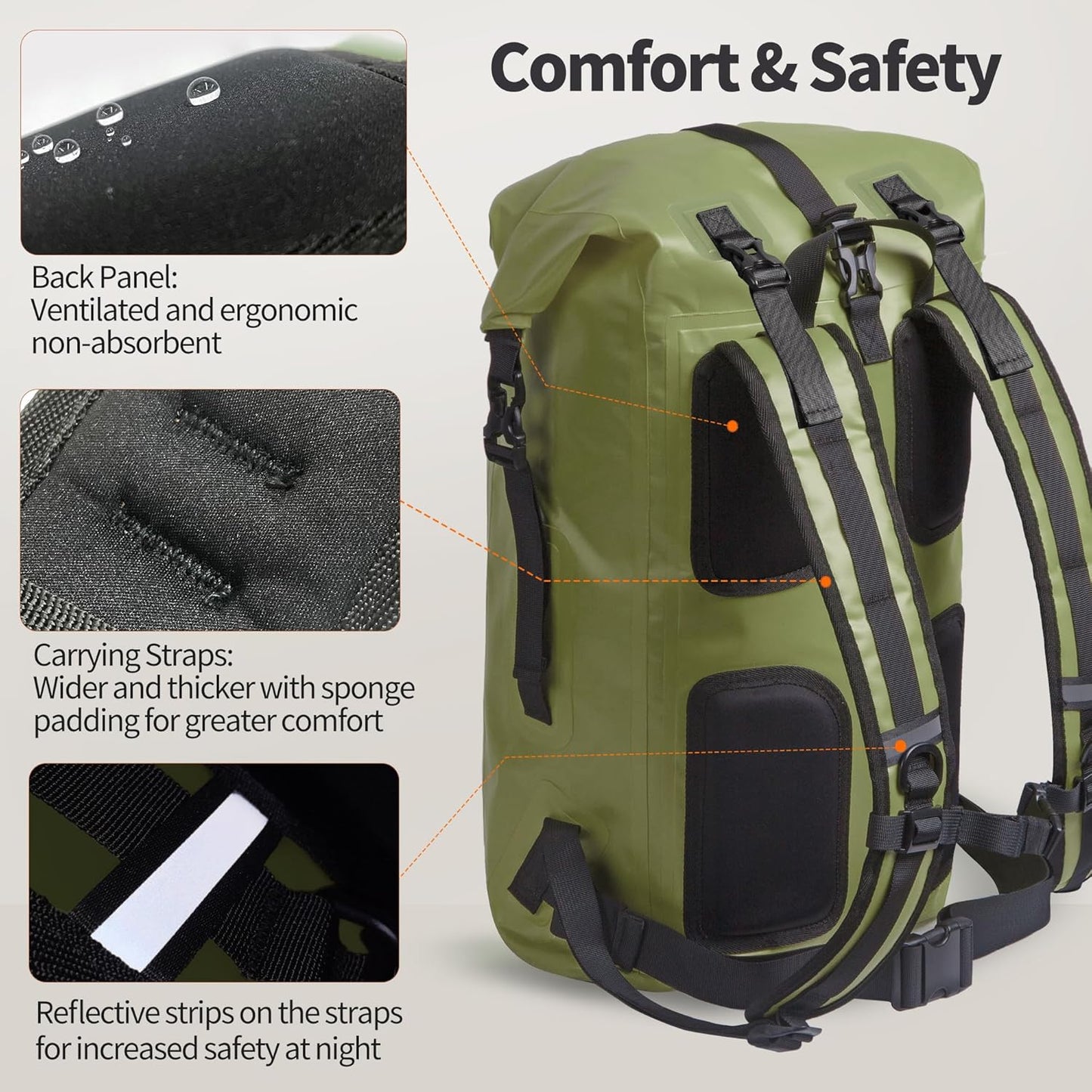 Wasserdichter Rolltop-Rucksack, 85L, Armeegrün 85L