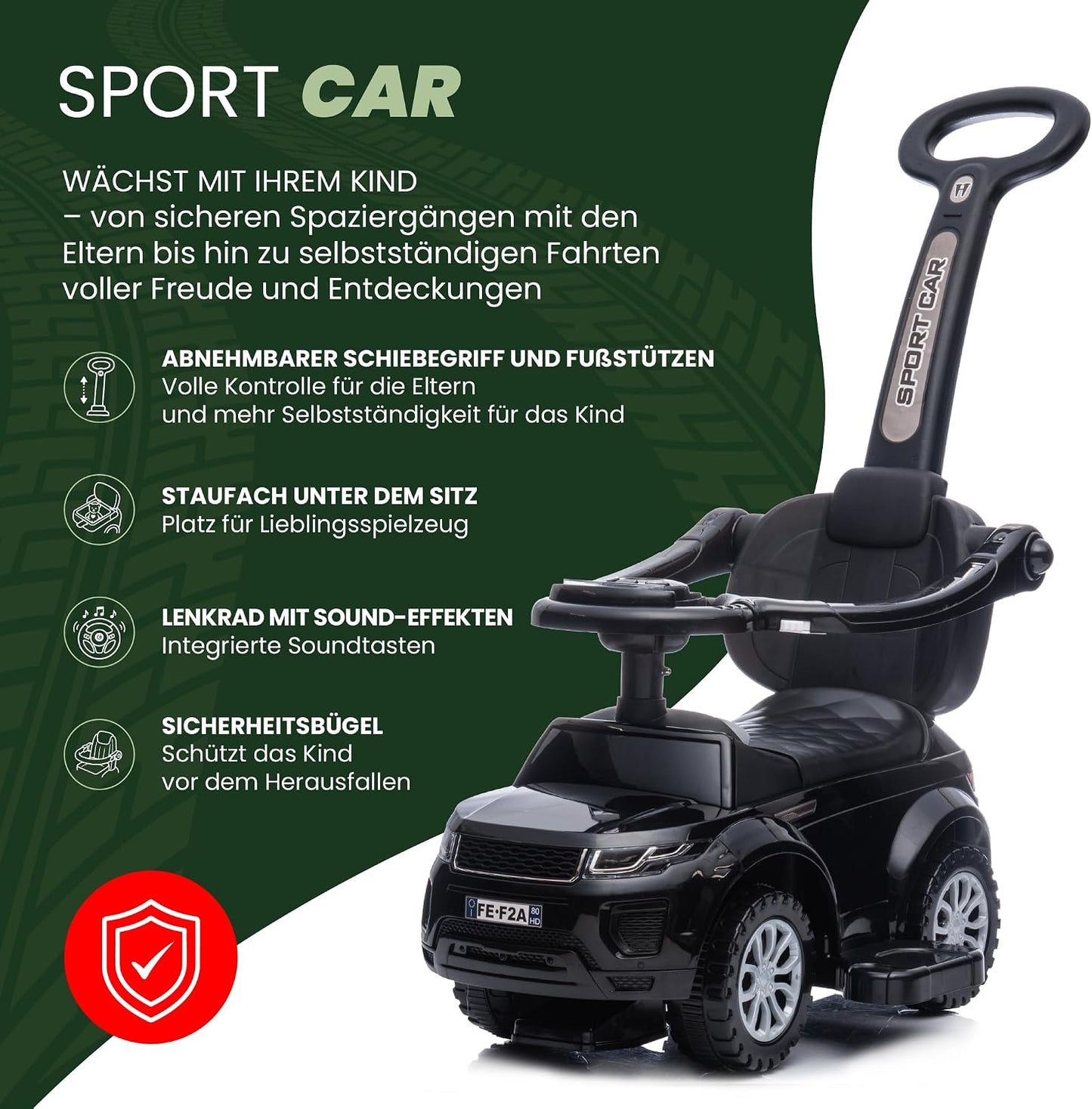 Schiebe- und Rutschauto, Schwarz