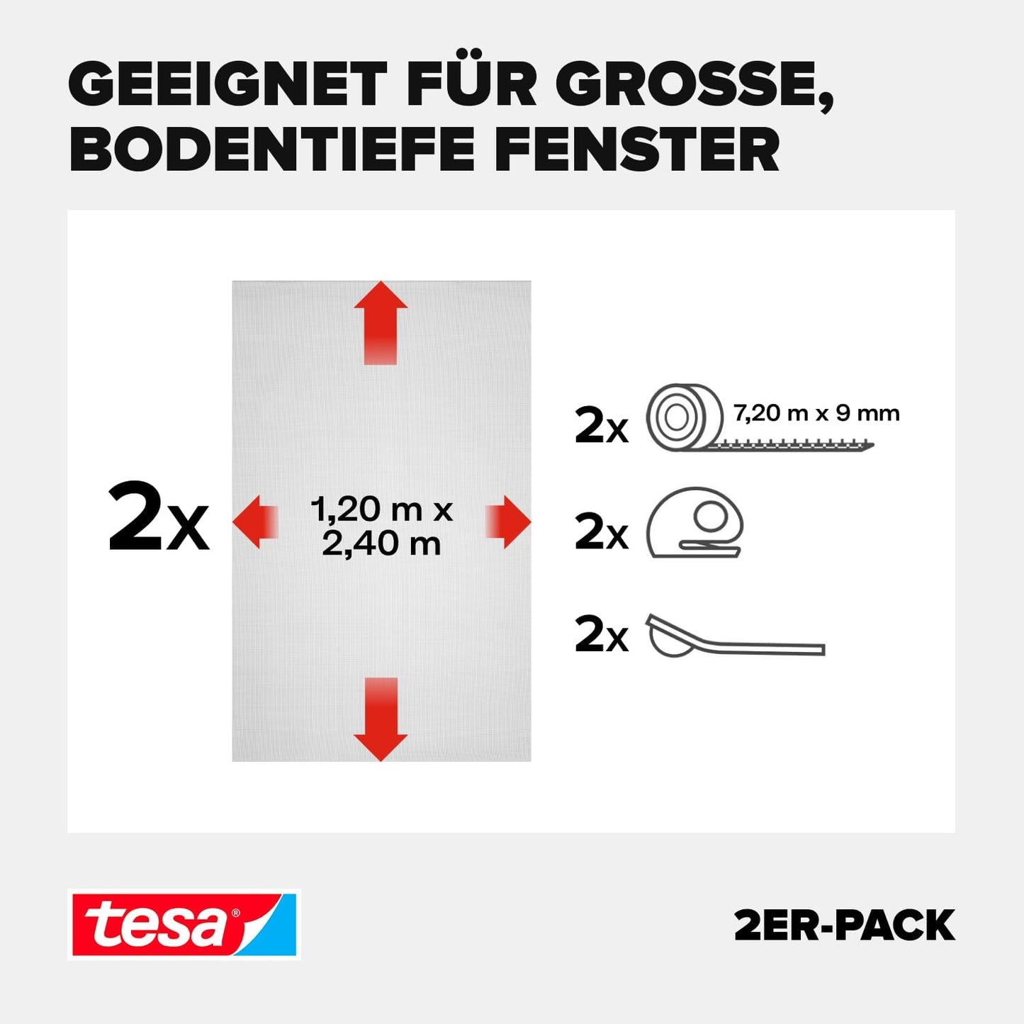 Comfort Insect Stop Fliegengitter-Set (2 Stück), 1,2m:2,4m 2 Stück Anthrazit (Durchsichtig)