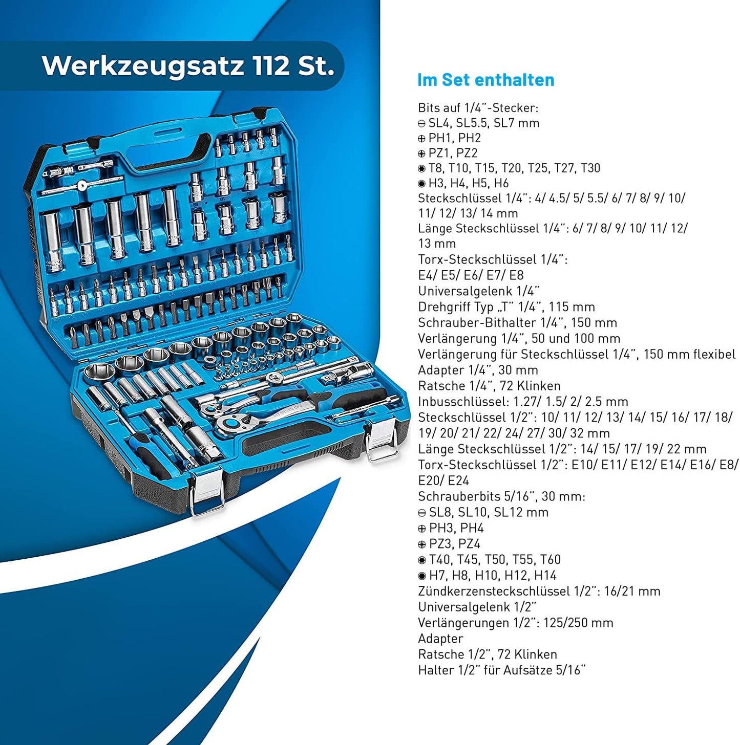 Werkzeugsatz, 112-tlg., 112-tlg, Schwarz/Blau