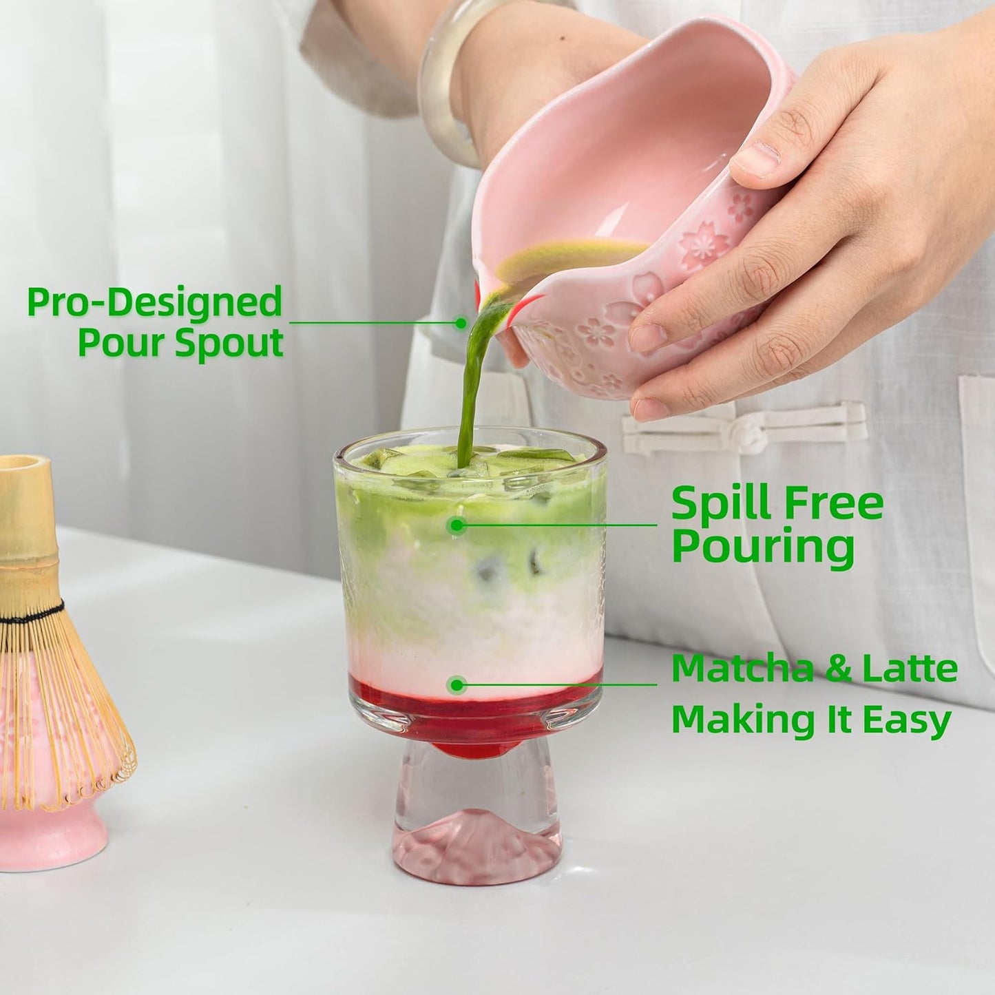 7-teiliges Matcha-Set, 7 Stück/Set, Schüssel mit Ausguss Rosa