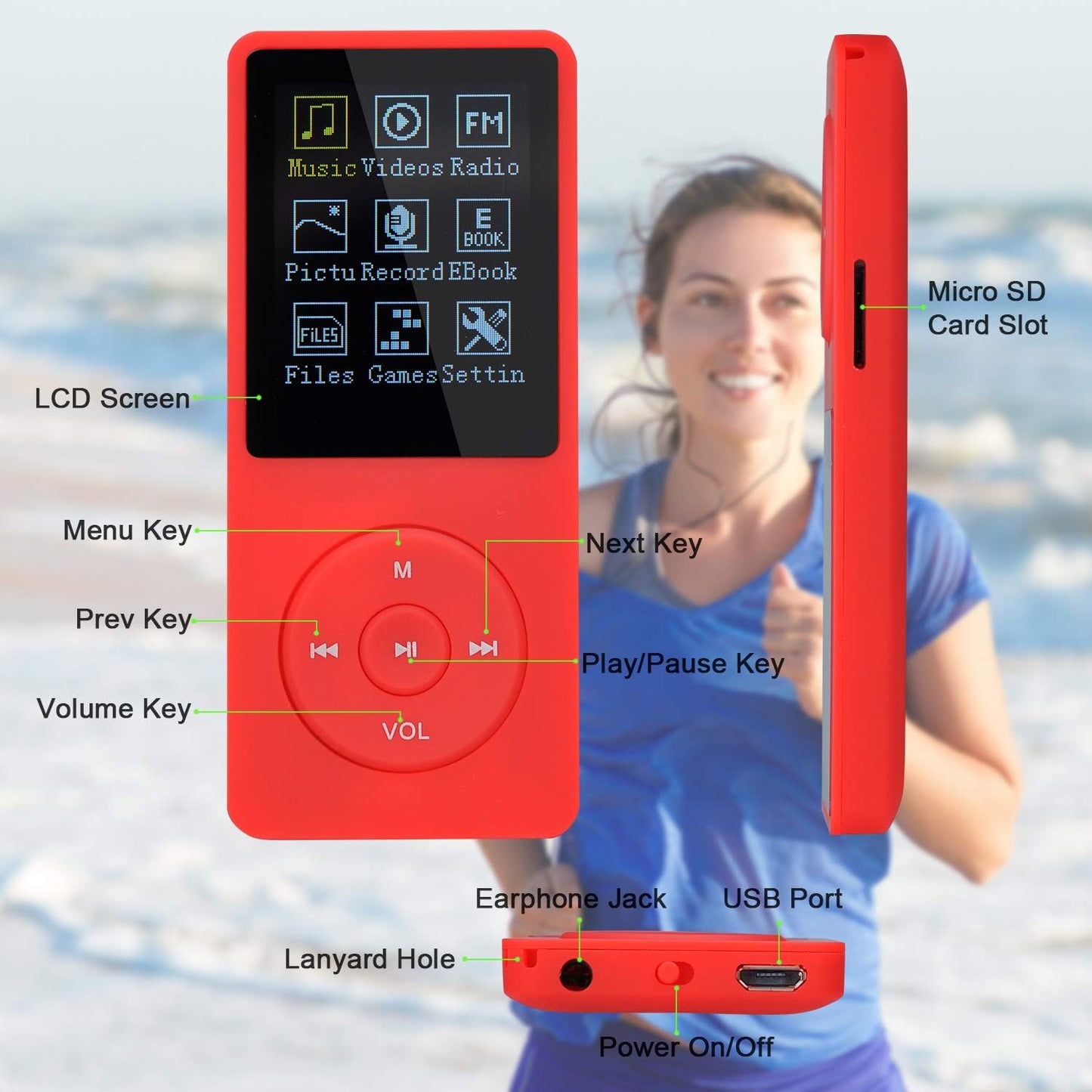 BL-041 MP3-Player mit HiFi-Soundqualität, 8G, Rot