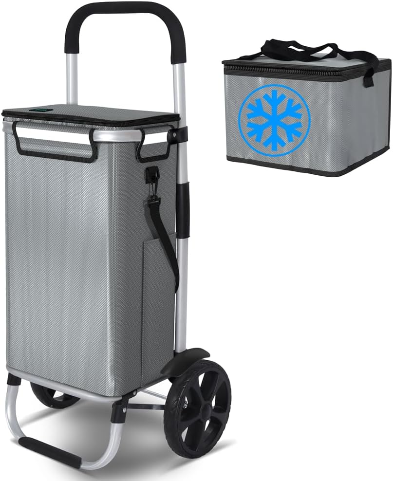 Faltbarer Einkaufstrolley mit Kühlfach und Treppensteiger-Funktion, Grau