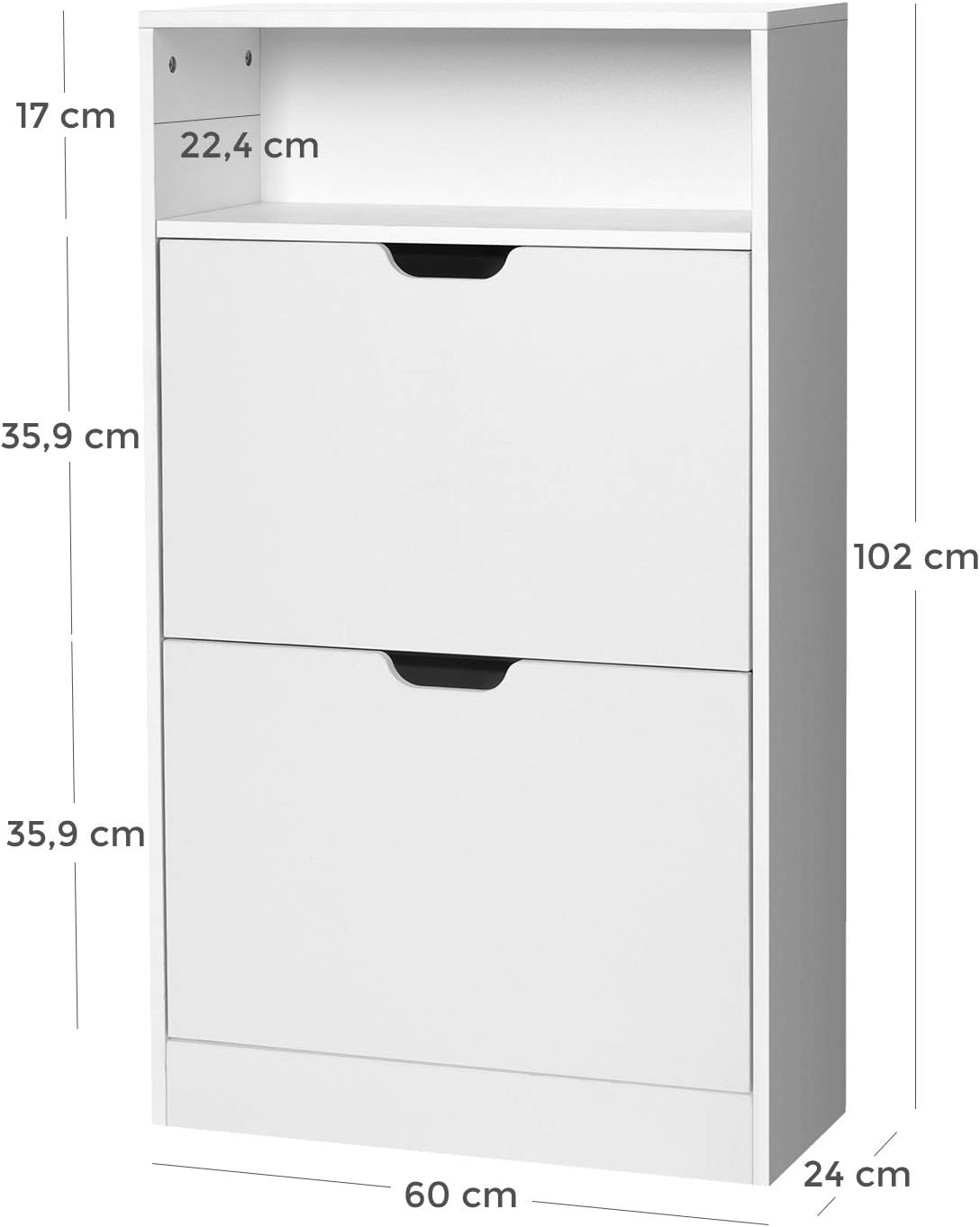 Schuhschrank mit 2 Klappen und offenem Fach, Wolkenweiß 2 Klappen (60B cm)