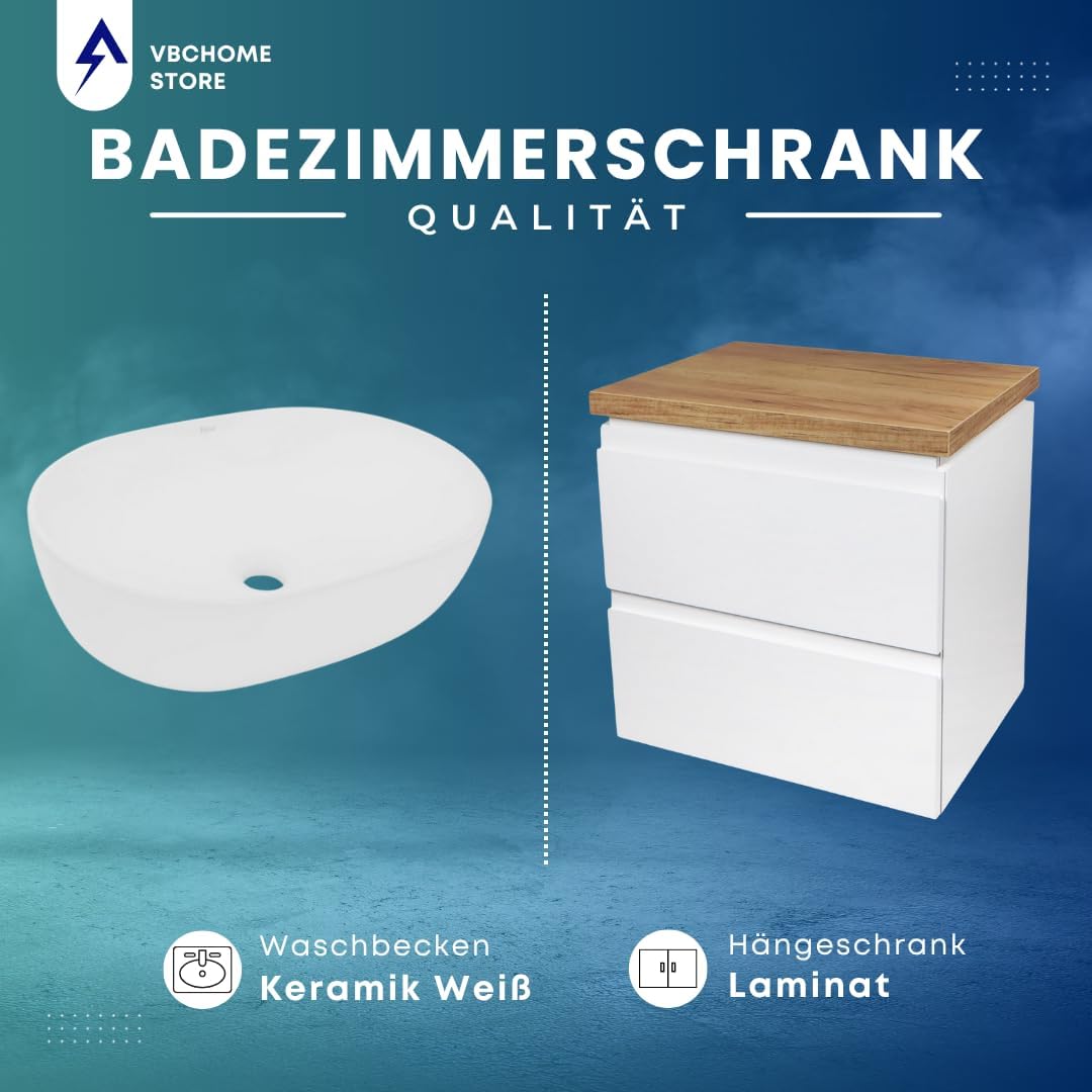Unterschrank-Set mit Aufsatzwaschbecken, 1. Moduo Weiss 50 + Amelia 48