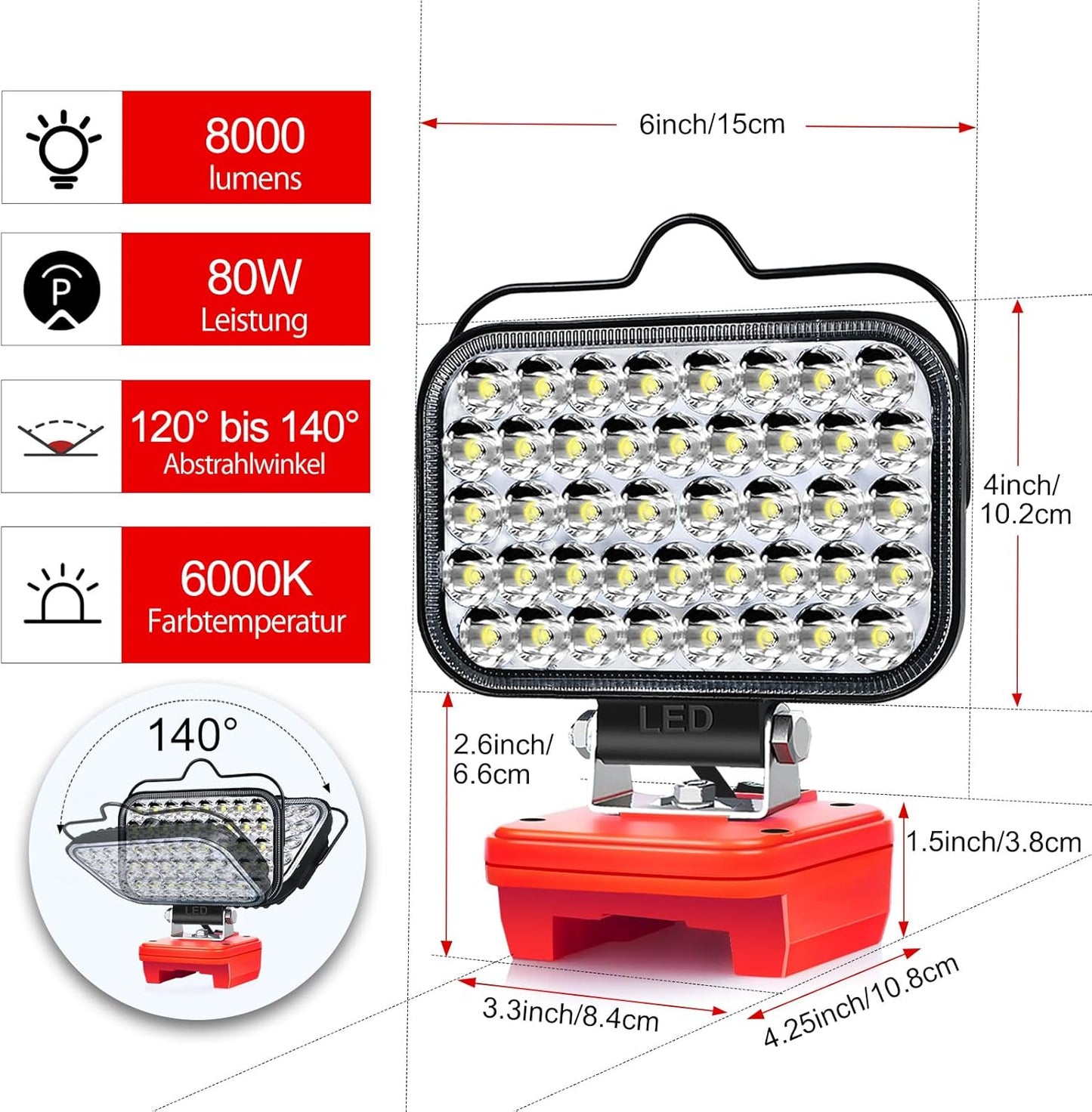 LED Arbeitsleuchte MWQ18V5IN mit USB-Aufladung, Weiss