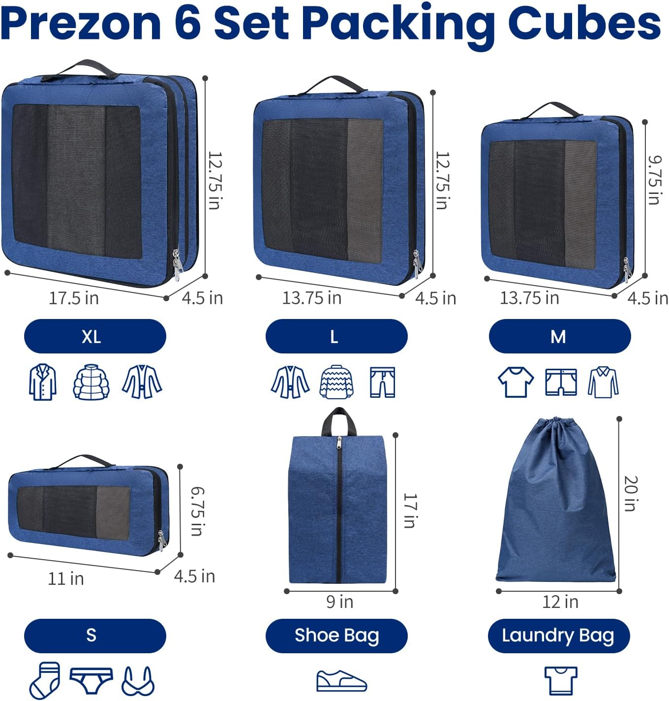 6-teiliges Kompressions-Packwürfel-Set, Blaugrün 6 Set