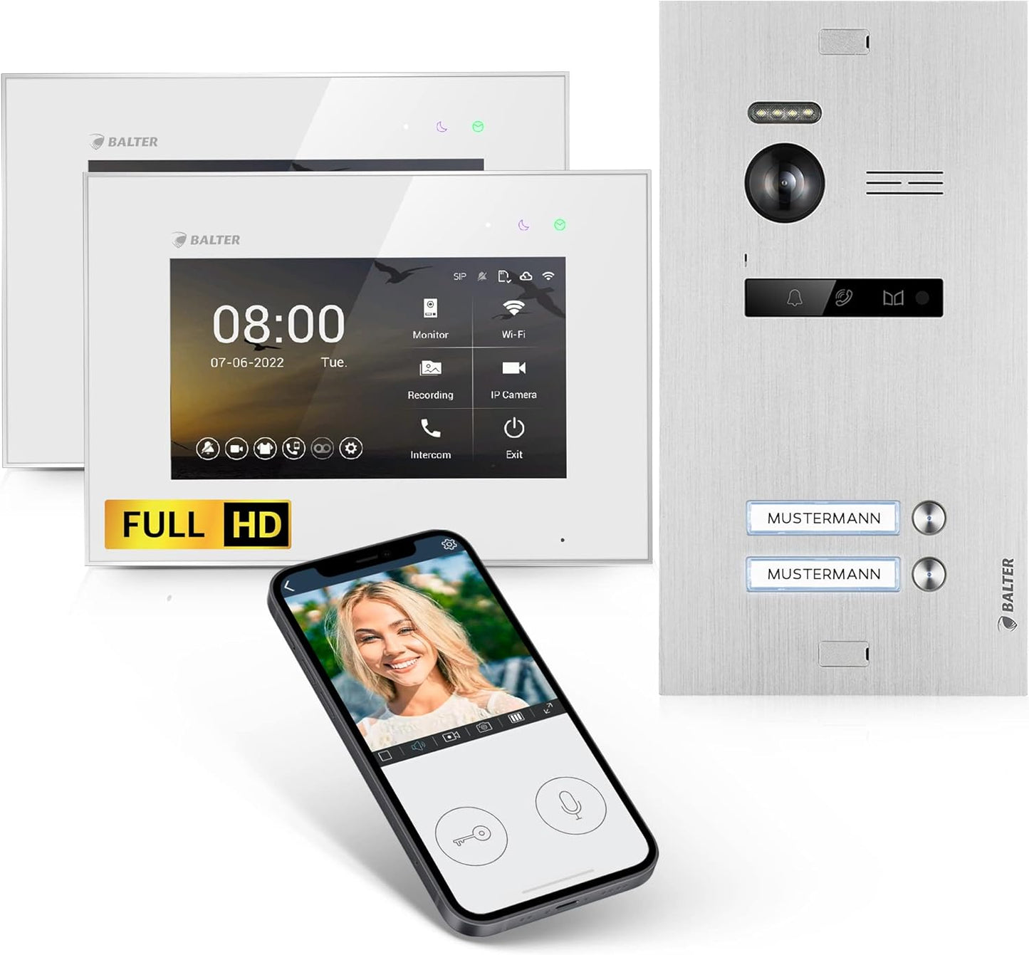 EVO-HD Video Türsprechanlage für 2 Familienhaus, 2 Familienhaus, mit App A. Silber/Wiess
