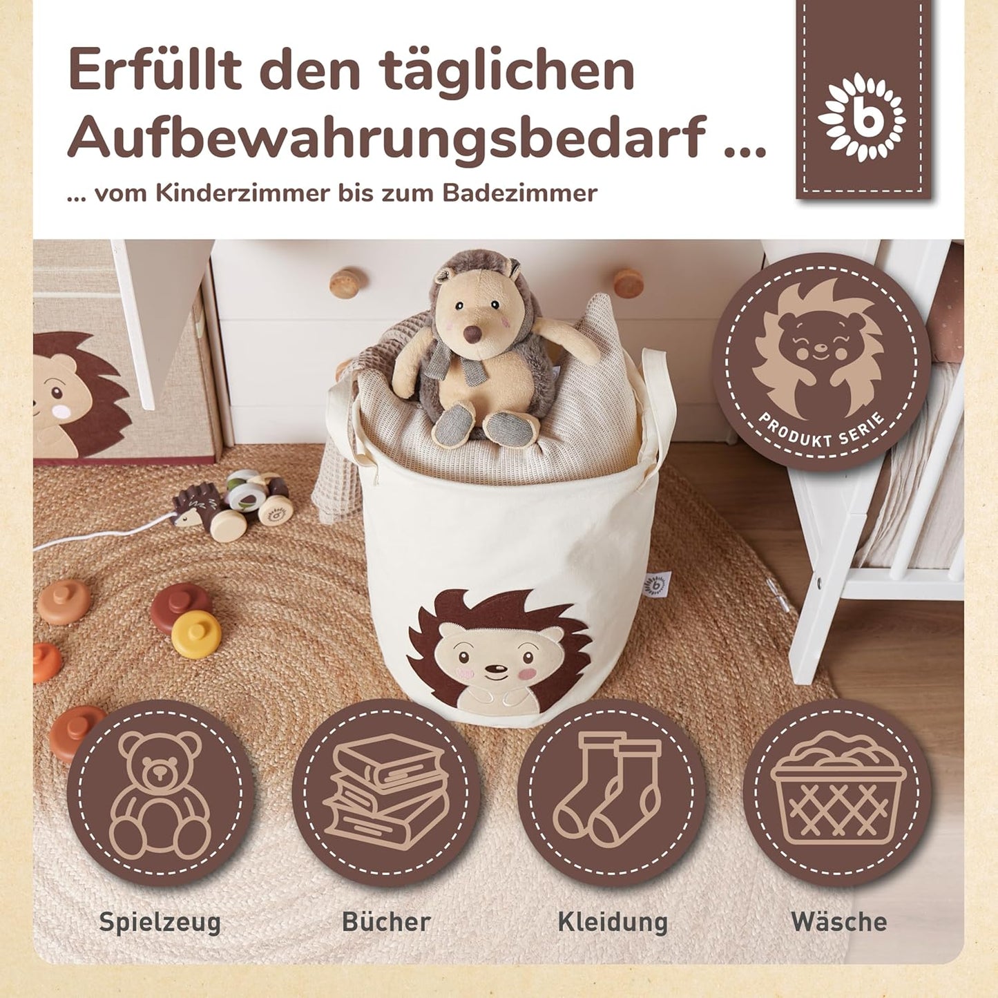 Aufbewahrungskorb mit Igel Piksi, Igel Piksi