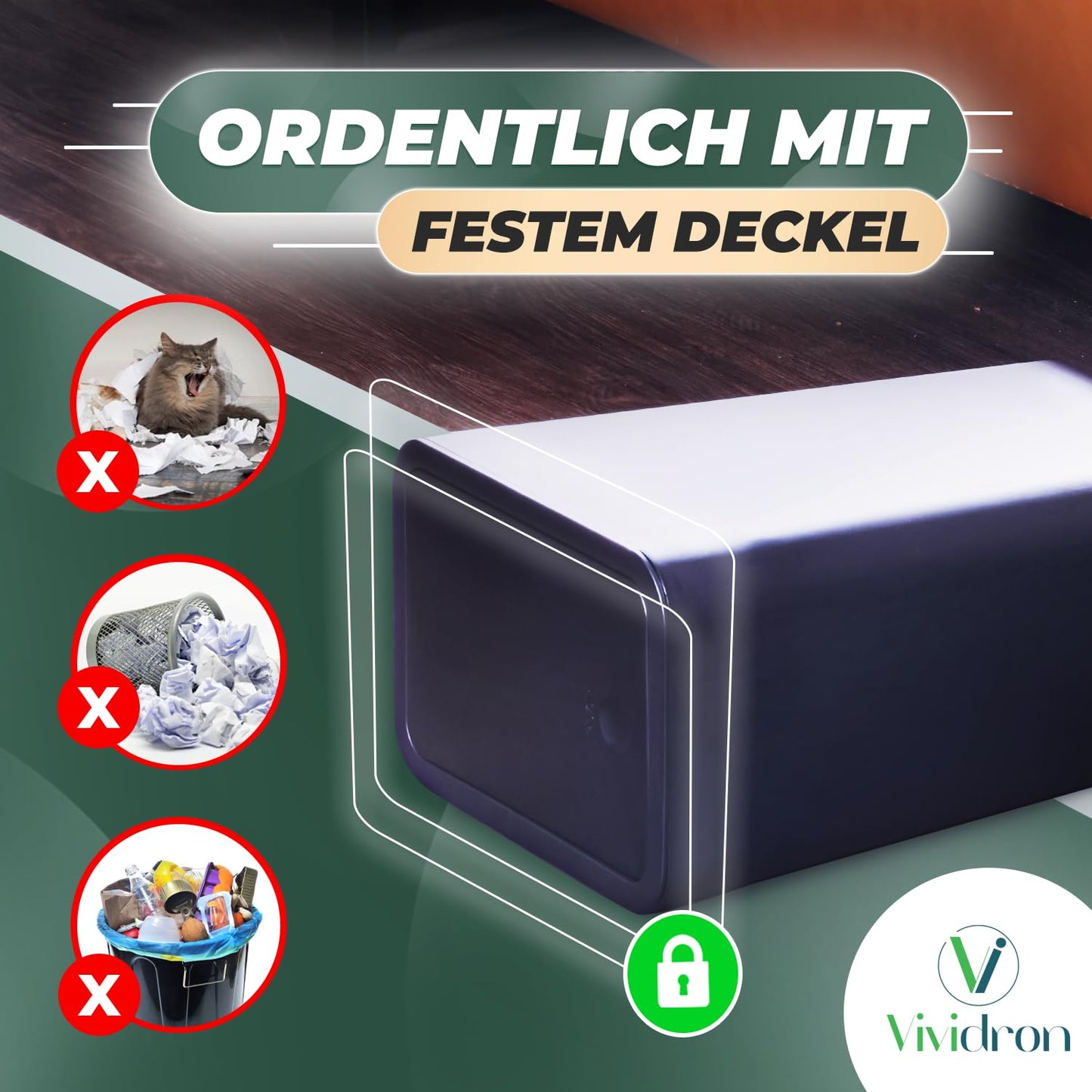Mülleimer mit Druckdeckel, Schwarz