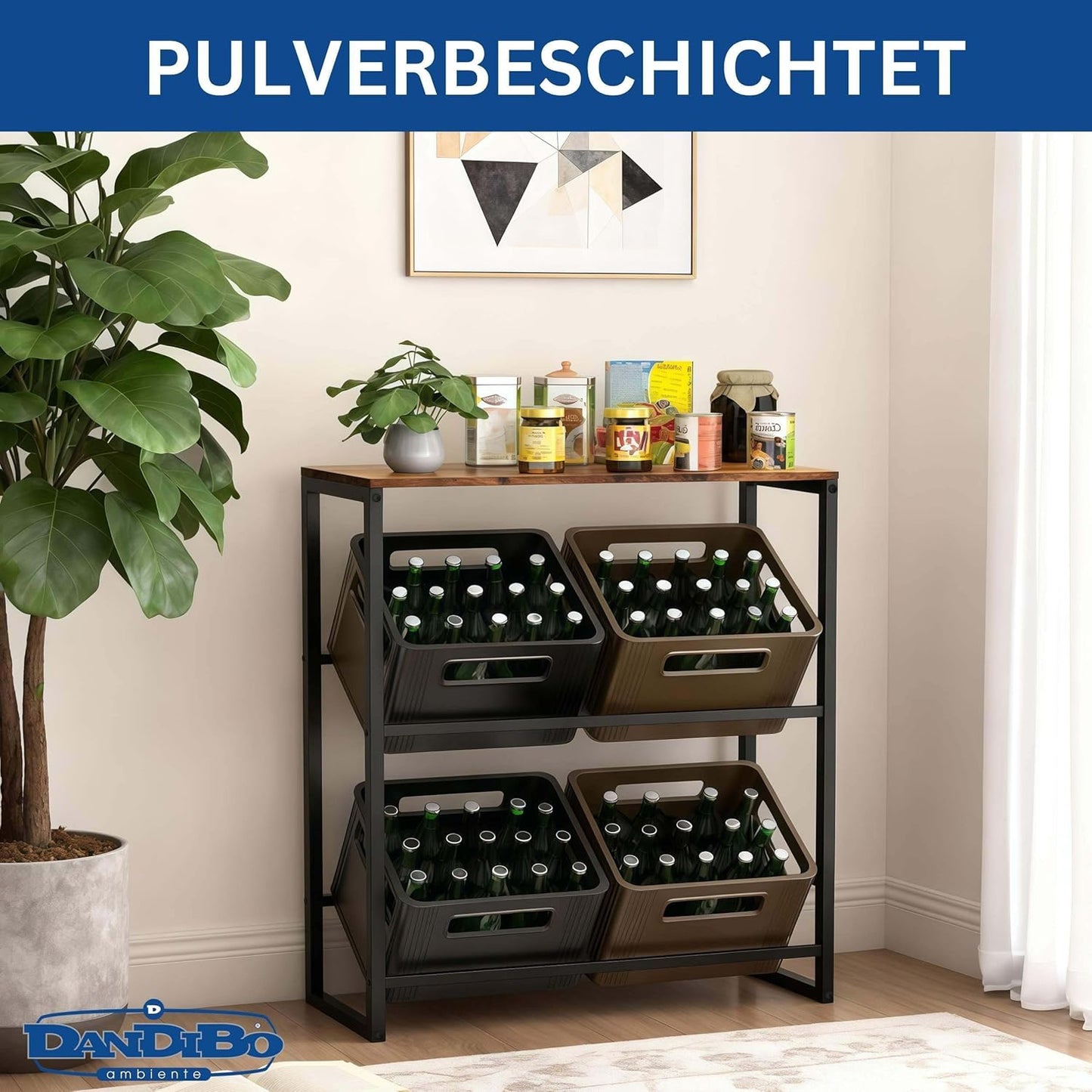 Getränkekistenregal mit Holzablage für 4 Kisten