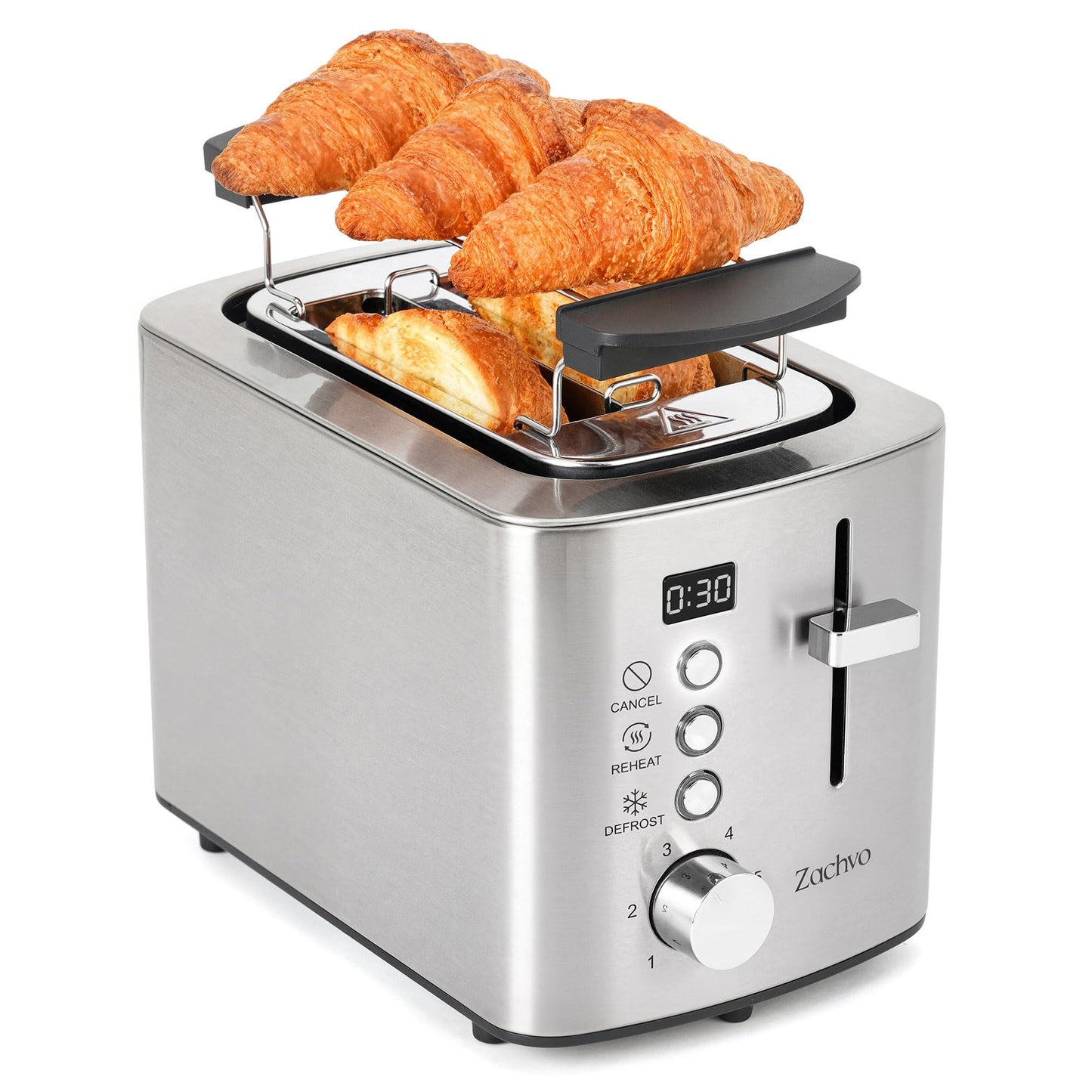 Toaster mit Brötchenaufsatz, Silber - Led Drehknopf