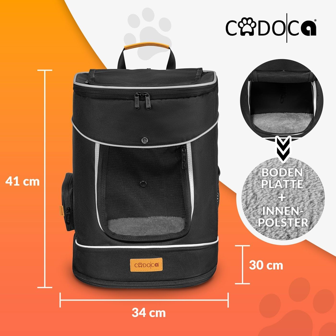 Haustierrucksack bis 20 kg, faltbar mit Kurzleine, Schwarz