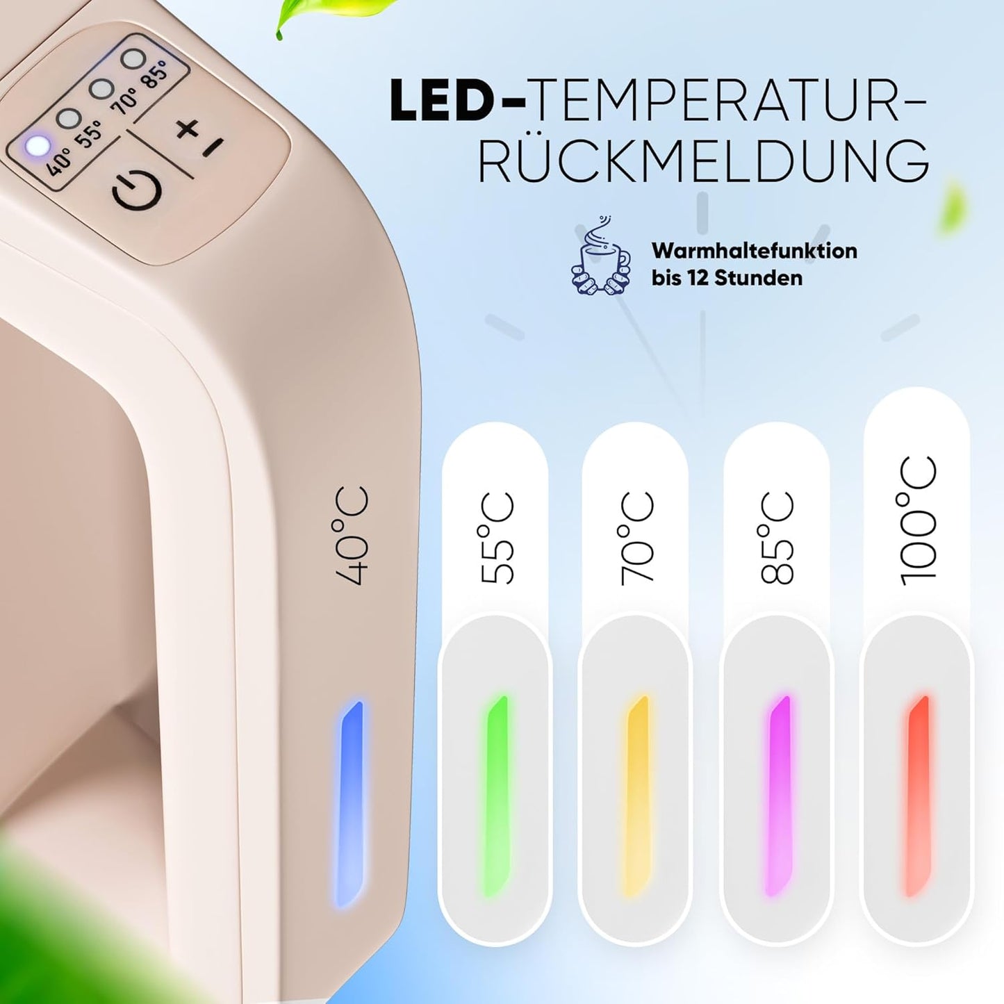 Wasserkocher mit Warmhaltefunktion und Temperatureinstellung, Beige