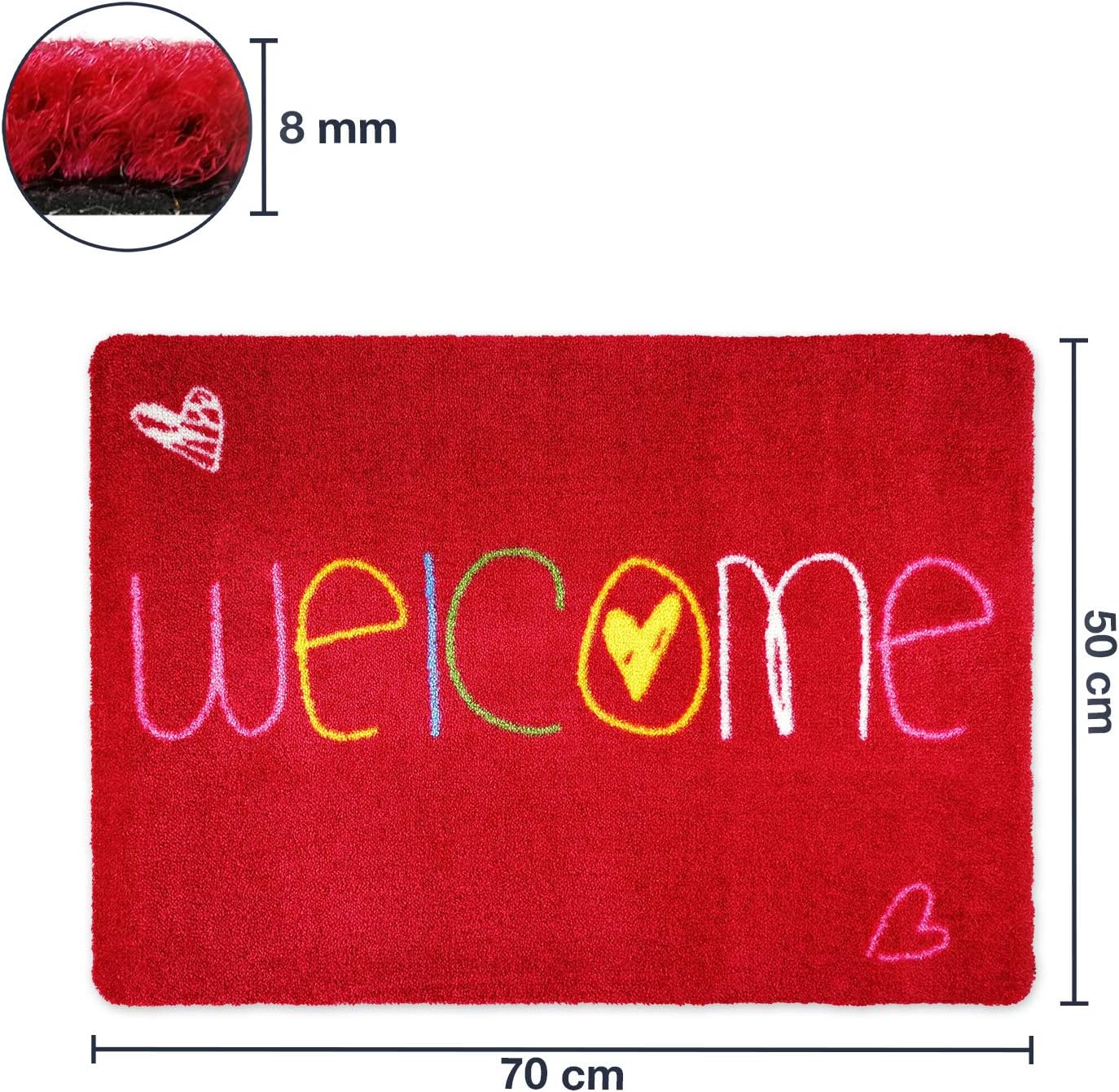 Waschbare Fussmatte 50x70 cm für Innen/Aussen, Welcome Rot