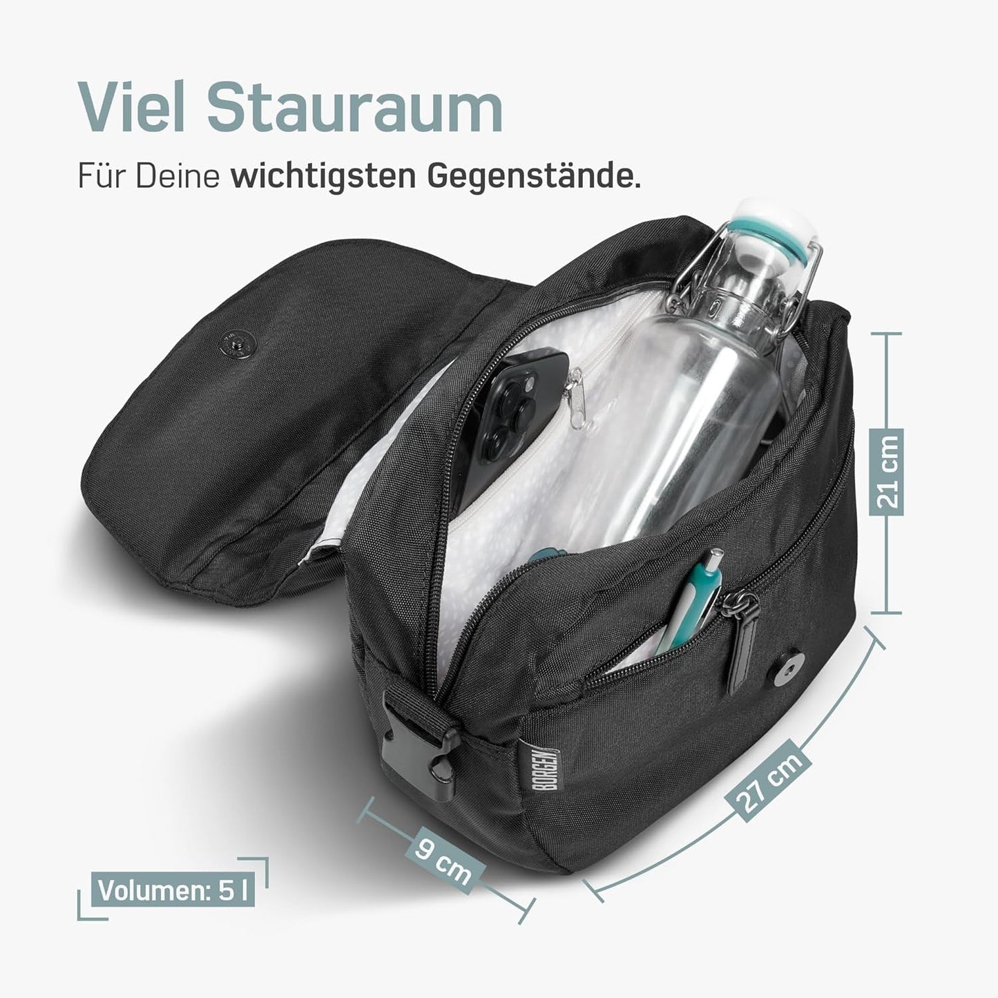 Lenkertasche KLICKfix, Ohne Adapter, Schwarz Reflektor