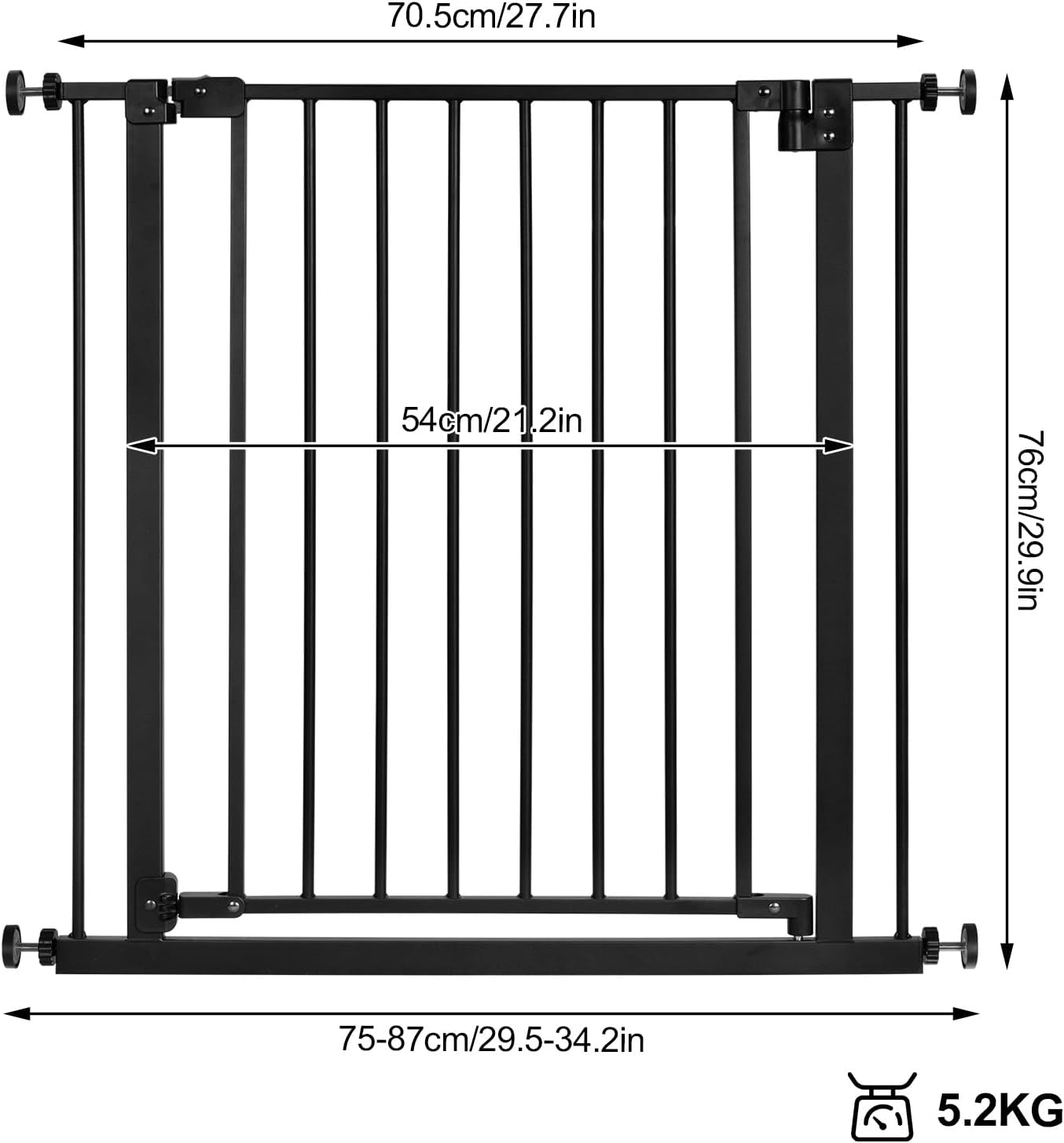 Treppenschutzgitter, Auto-Close & beidseitig schwenkbar, 75-87cm Schwarz