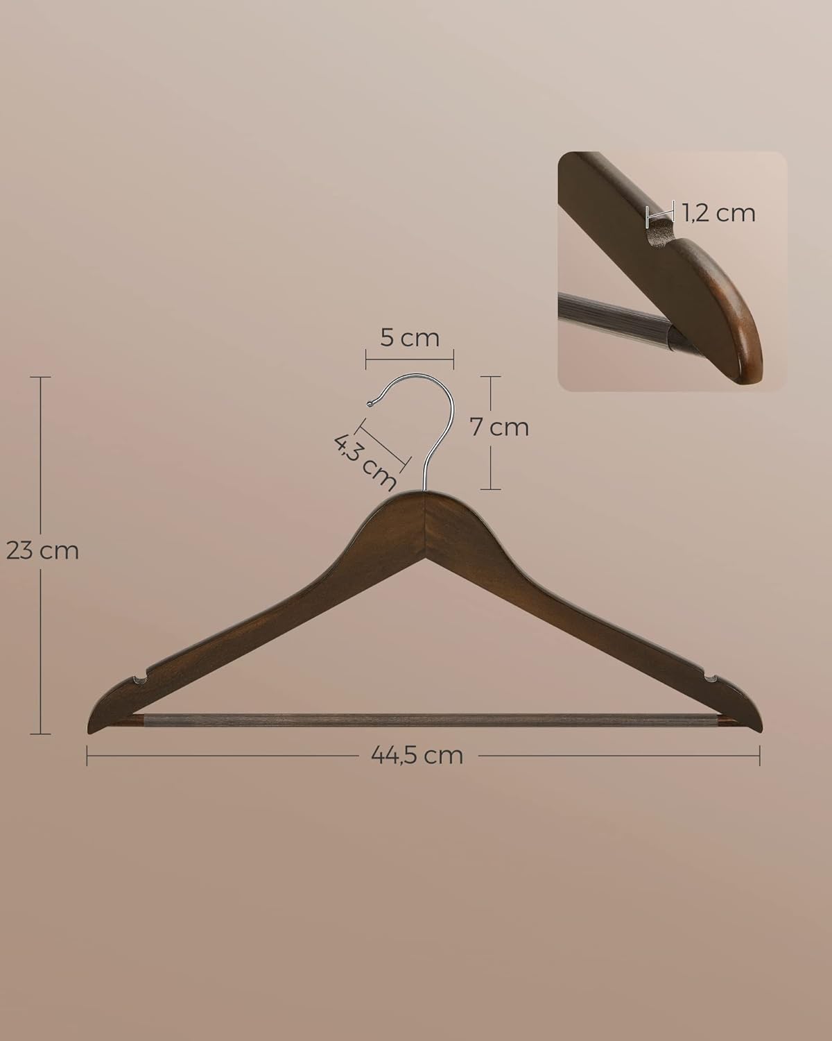 10-teiliges Kleiderbügel Set mit Hosensteg, Dunkelwalnussfarben + Silbern / 10 Stück
