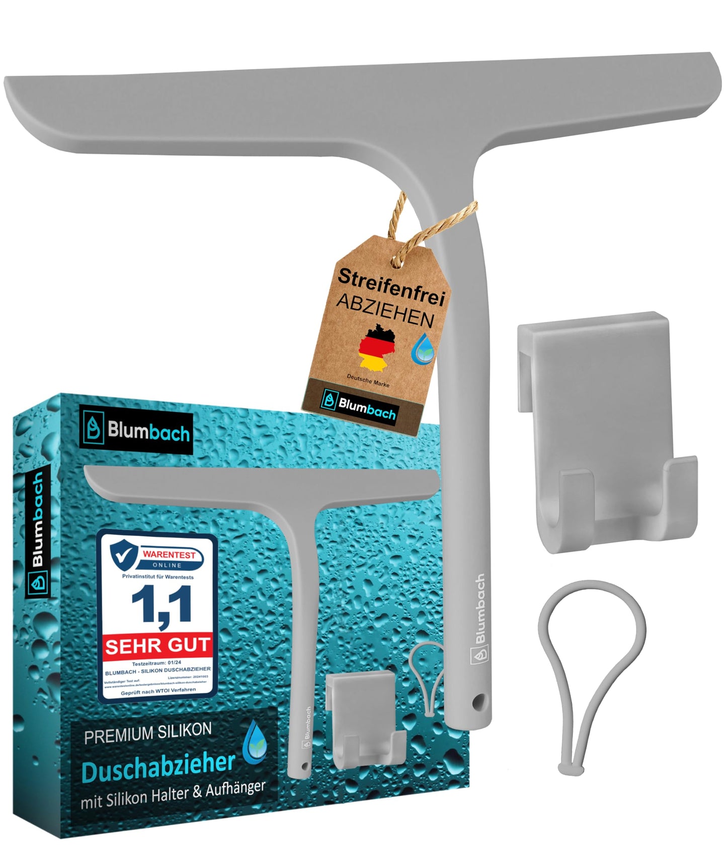 Duschabzieher mit Halterung, 28 cm Duschabzieher Grau