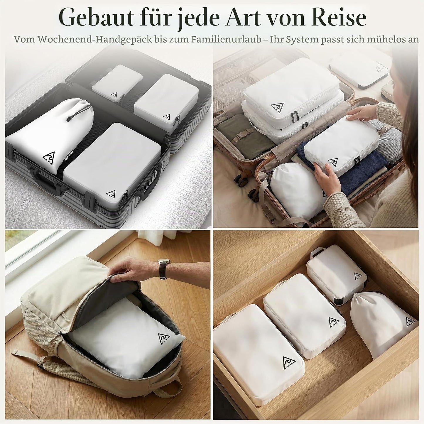 4-teiliges Kompressions-Verpackungswürfel-Set, Weiss 4-Piece