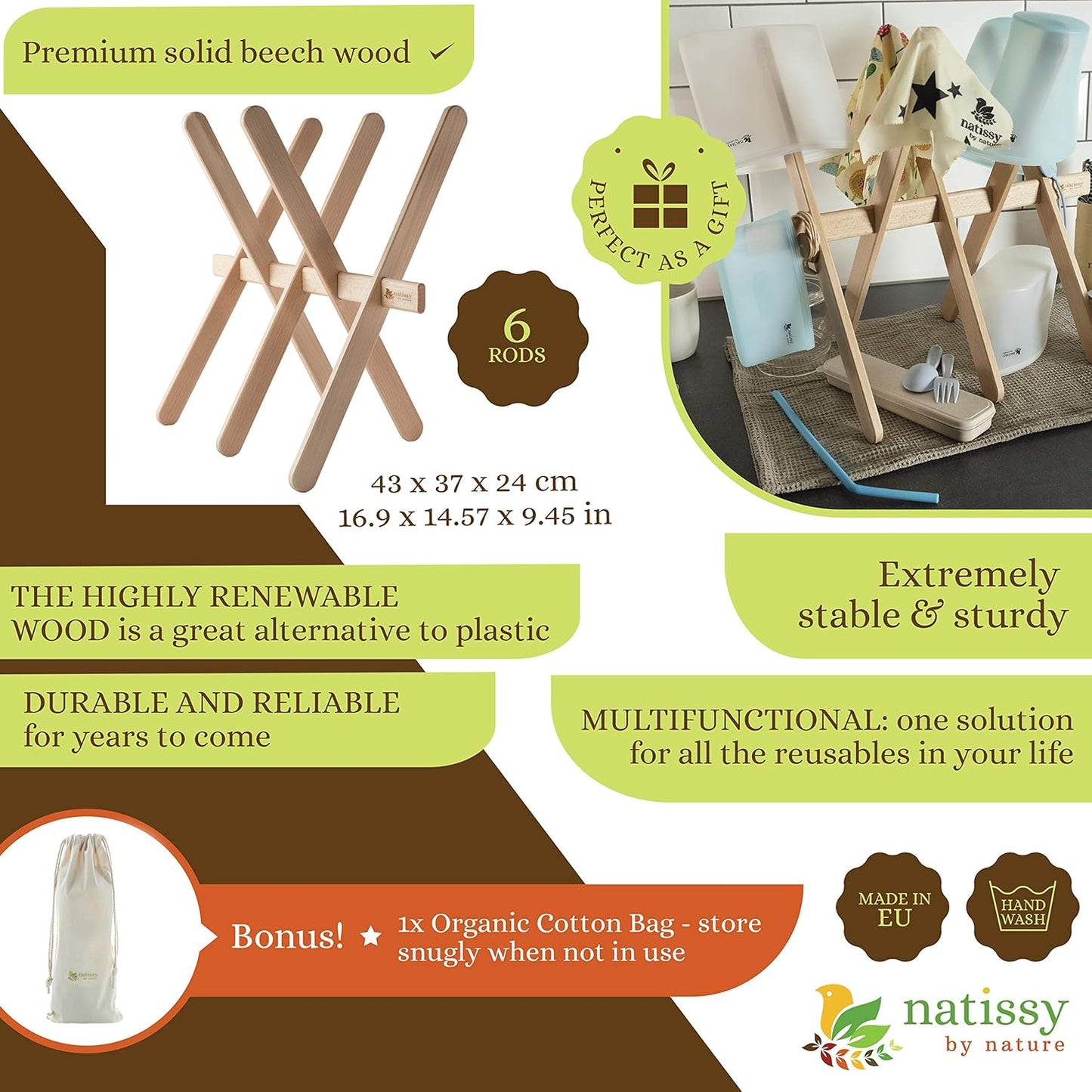 Trockengestell für Bienenwachstücher, Beech Wood Drying rack