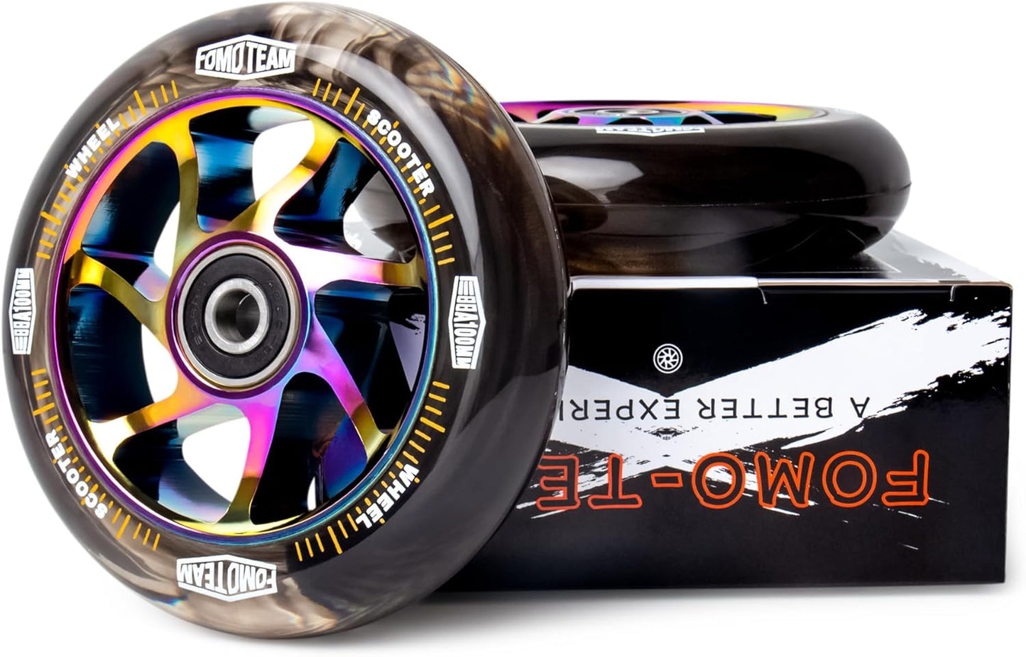 2er-Pack Stuntscooter Ersatzräder, Schwarzer PU-Regenbogenkern