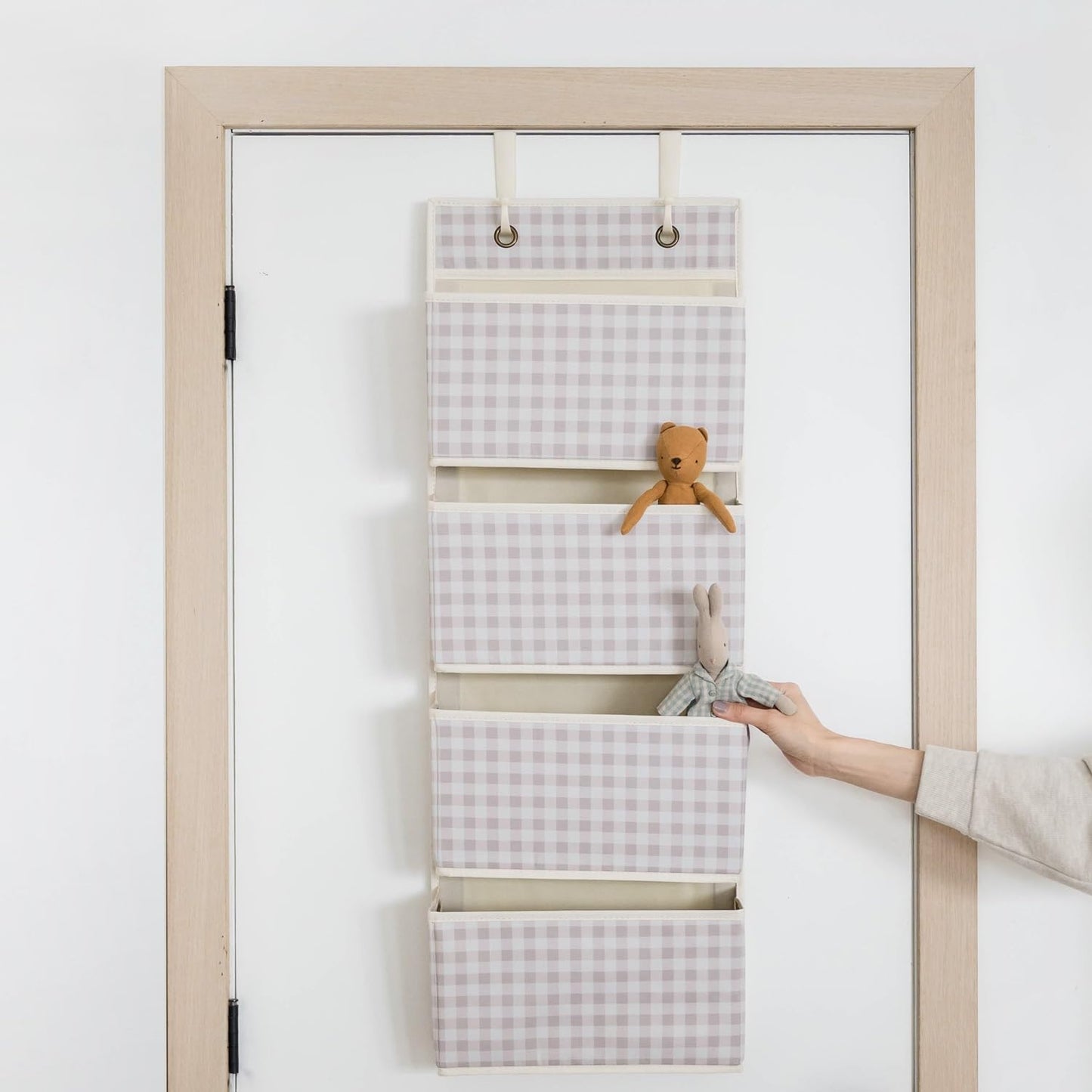 Hängeorganizer für Tür (Ideal für Bad & Kinderzimmer), Gingham Beige