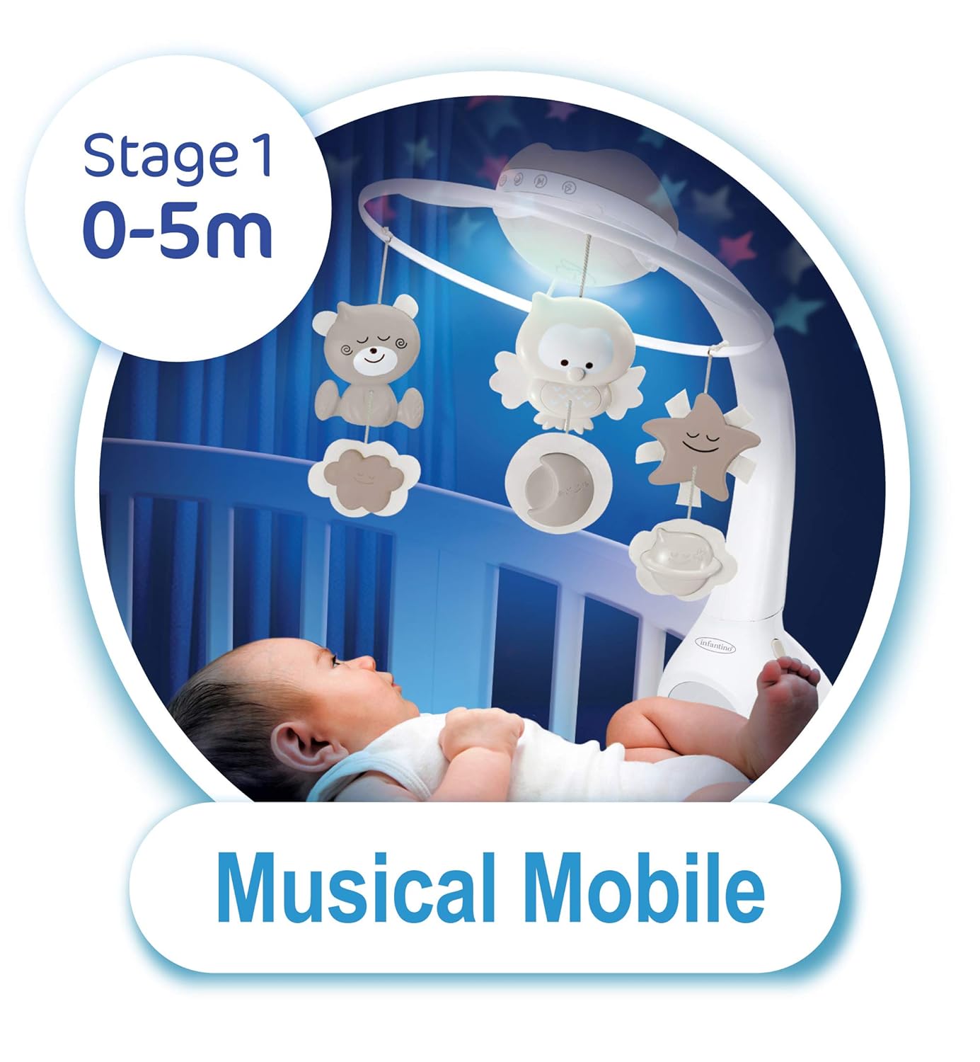 3-in-1 Projektor Musik-Mobile mit Licht & Geräuschen, Grau