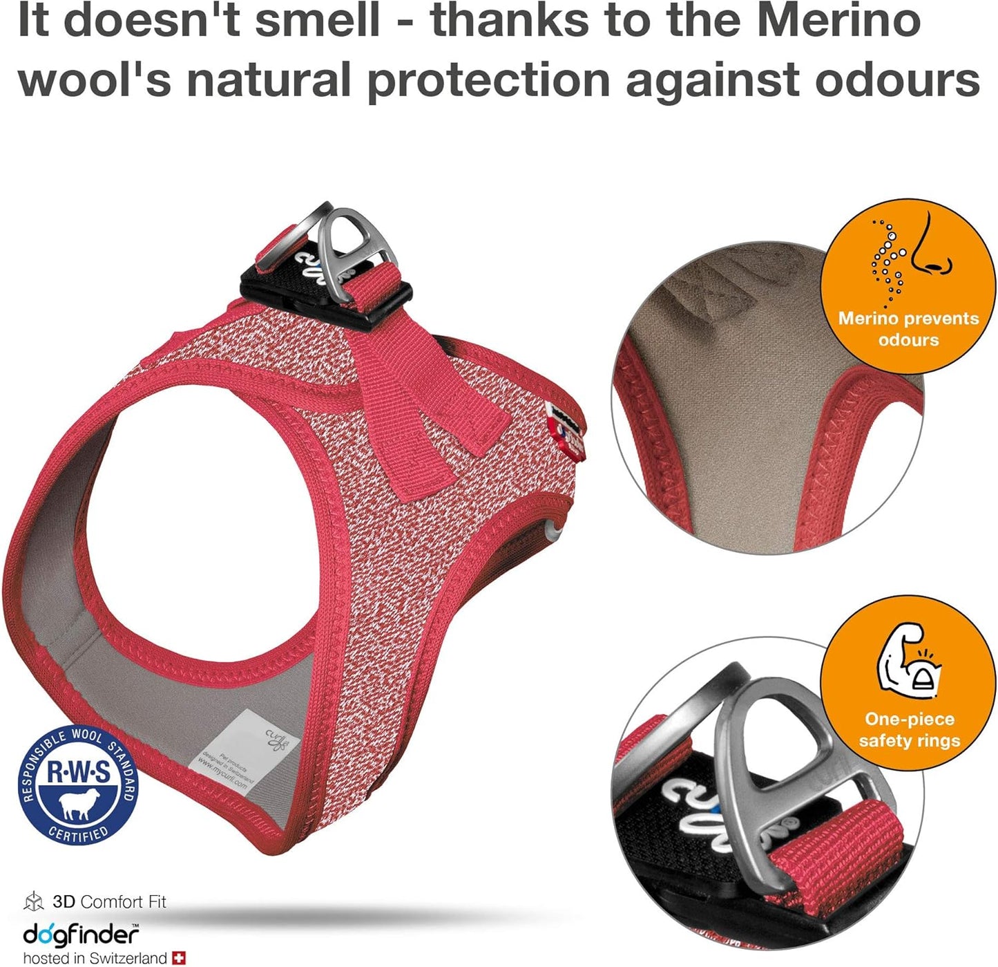 Vest Harness Merino Hundegeschirr, XS Red