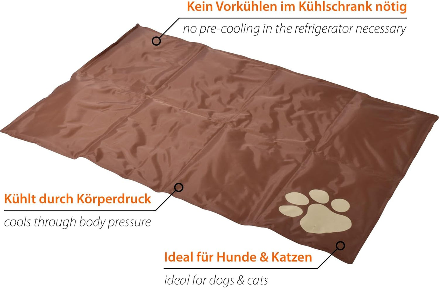 Selbstkühlende Hundematte mit Pfotenmuster, Braun